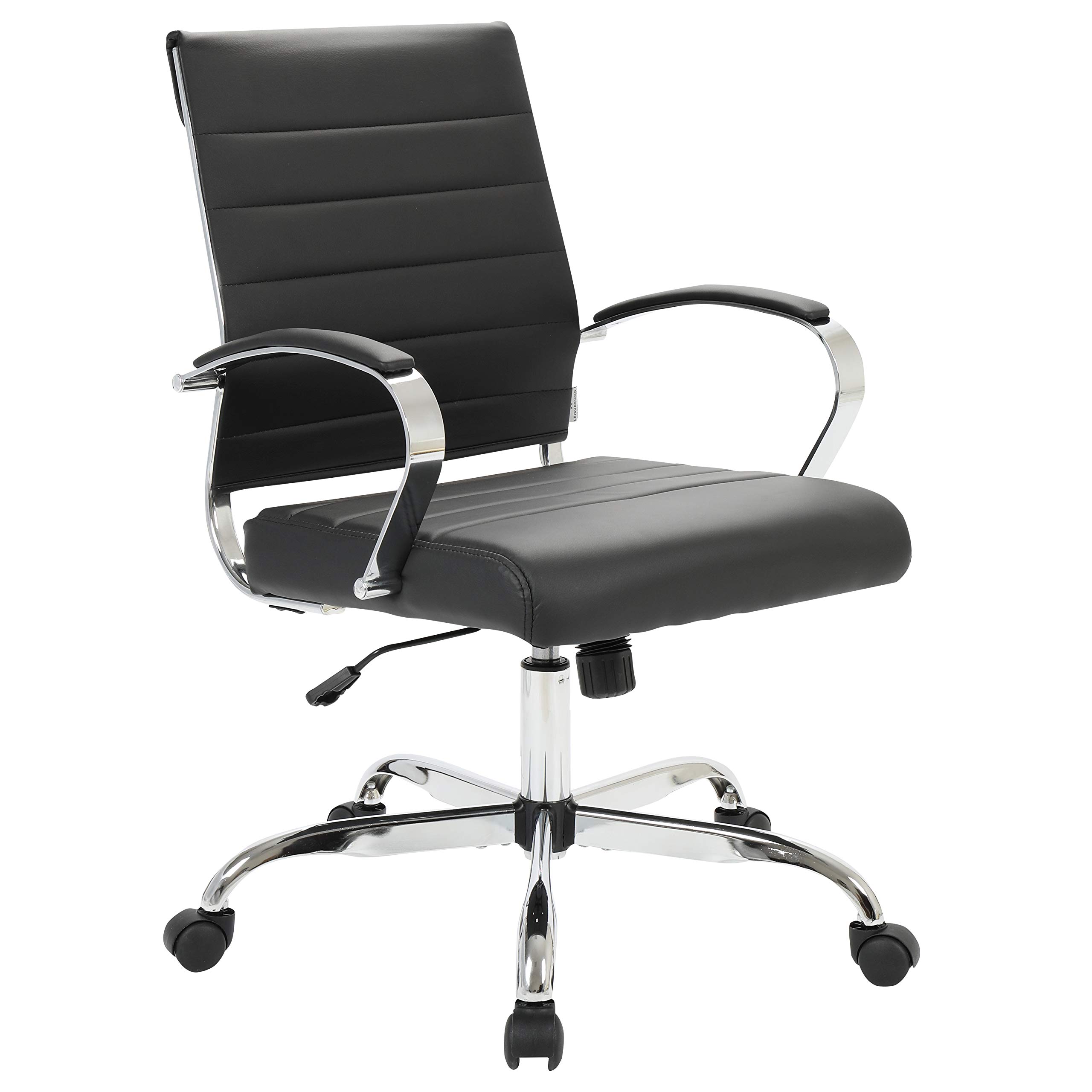 Premium Benmar Black Leather Office Chair - Modern Mid-Back Ergonomic Swivel Chair with Adjustable Height & Lumbar Support | Perfect for Home Office, Gaming & Executive Workspaces
