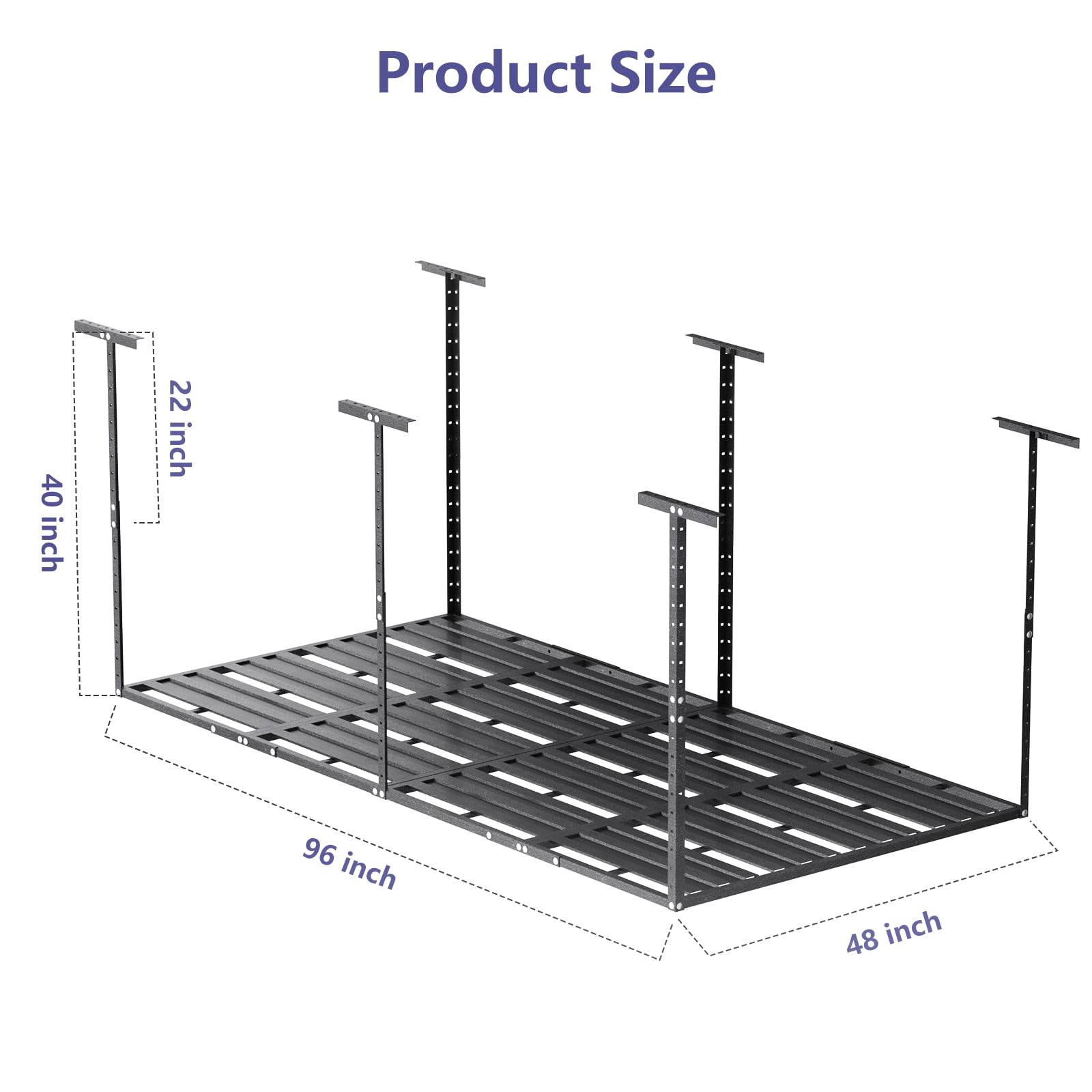 Heavy-Duty 4x8 Overhead Garage Storage Rack - 800lbs Capacity, Adjustable Height with 4 Hooks - Perfect for Organizing Tools, Sports Equipment & Seasonal Items in Your Garage