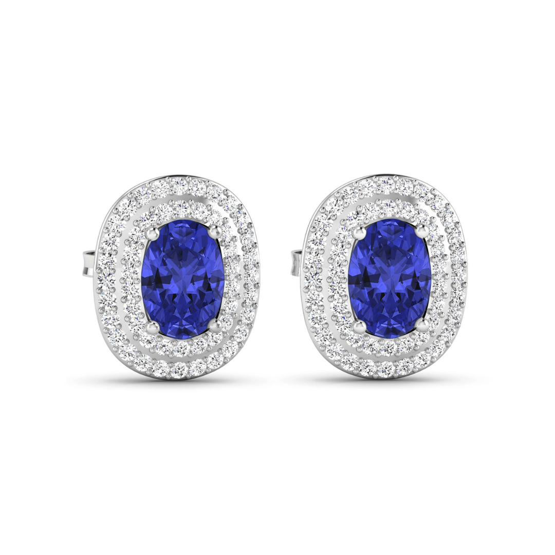 Genuine Diamond Tanzanite Halo Stud Earrings for Women - 14K White Gold Luxury Jewelry Gift for Anniversary, Birthday & Special Occasions