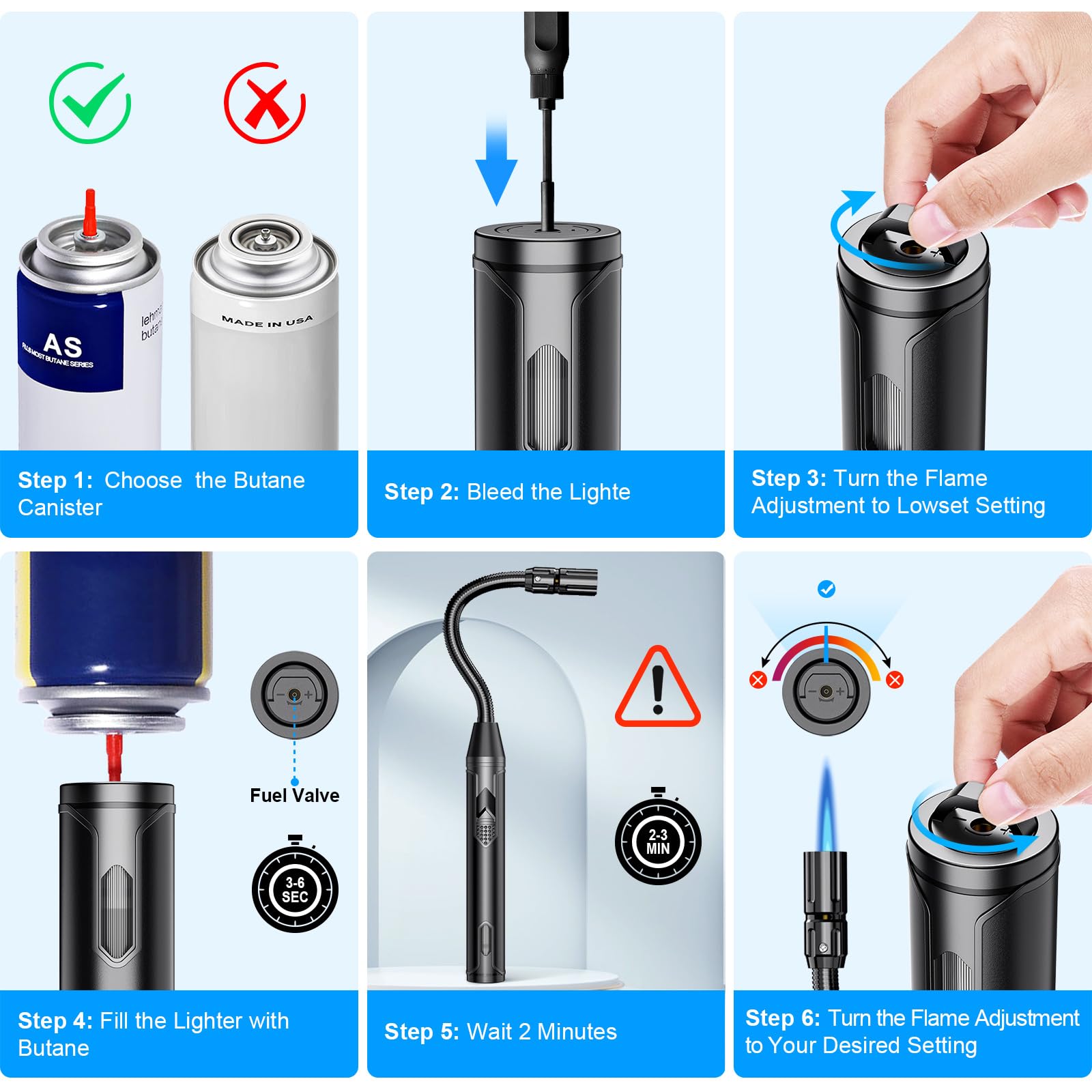 Refillable Butane Torch Lighter with Flexible Neck for BBQ, Camping & Kitchen Use