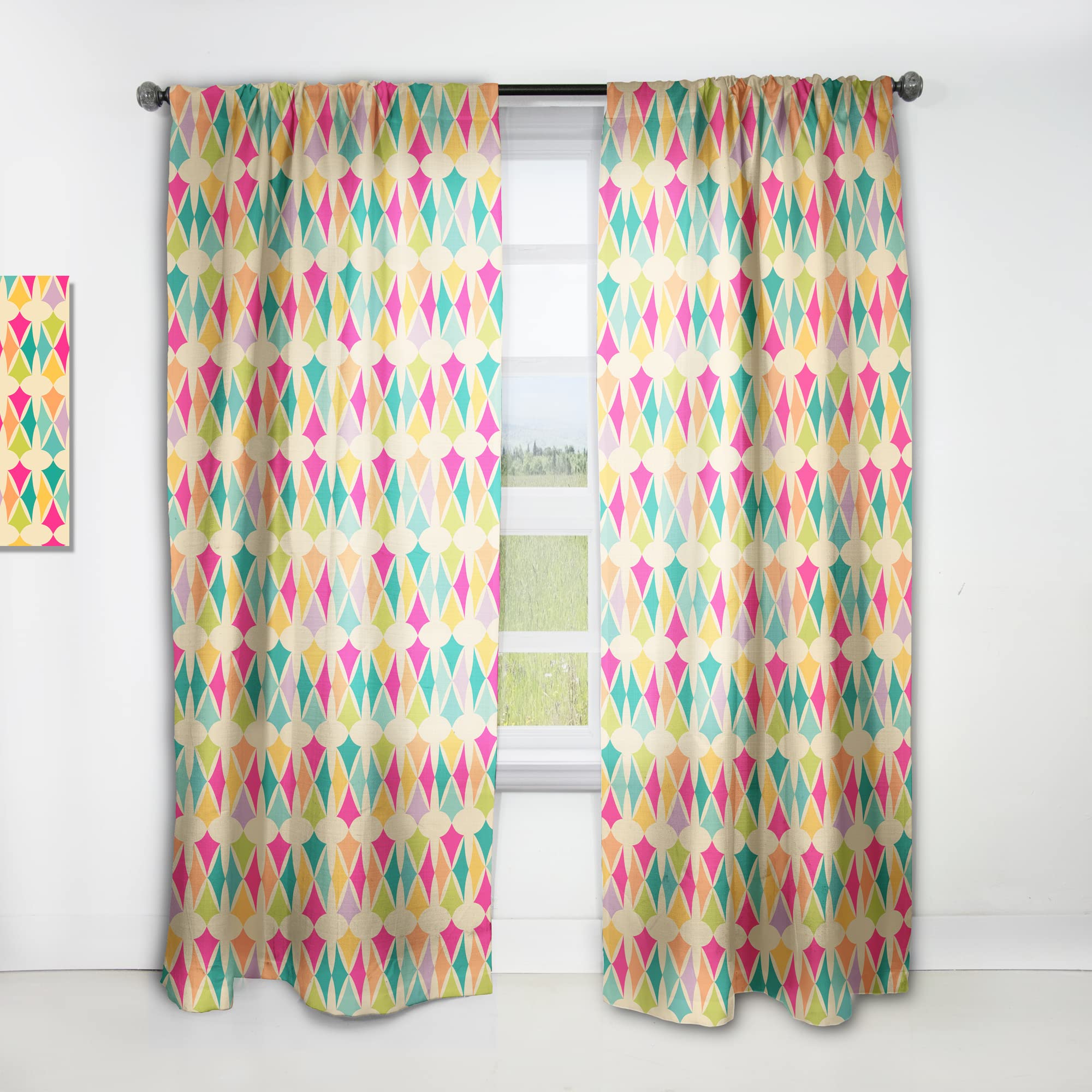DesignQ Thermal Insulated Blackout Curtains - Abstract Retro Geometric Pattern III - 52x120 Inch Single Panel for Bedroom & Living Room - Perfect for Home Decor, Privacy & Energy Efficiency