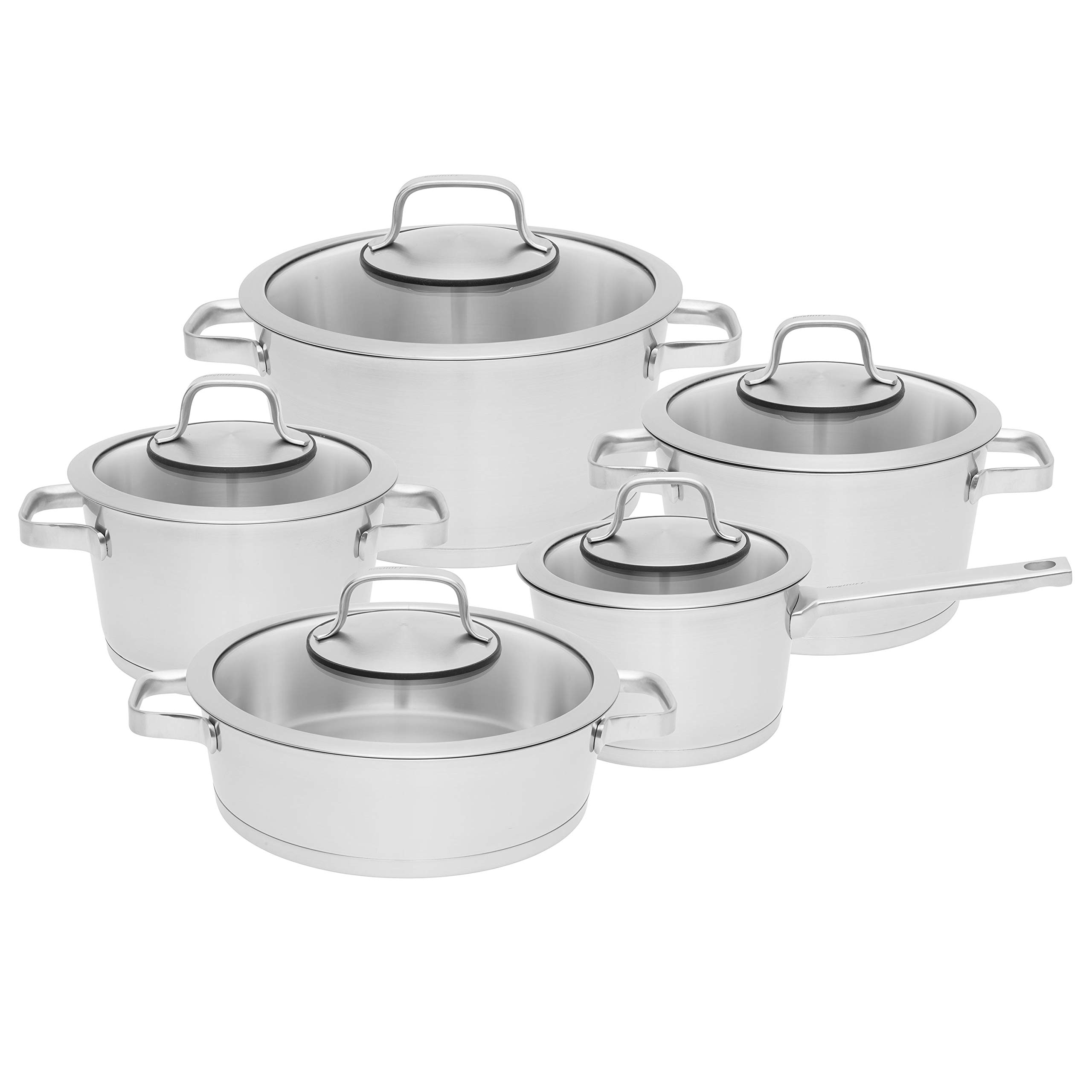 Berghoff 1110005 10-Piece Stainless Steel Cookware Set with Saucepans & Glass Lids - Induction Compatible for Gas, Halogen & Electric Stoves - Perfect for Home Cooking, Boiling & Simmering