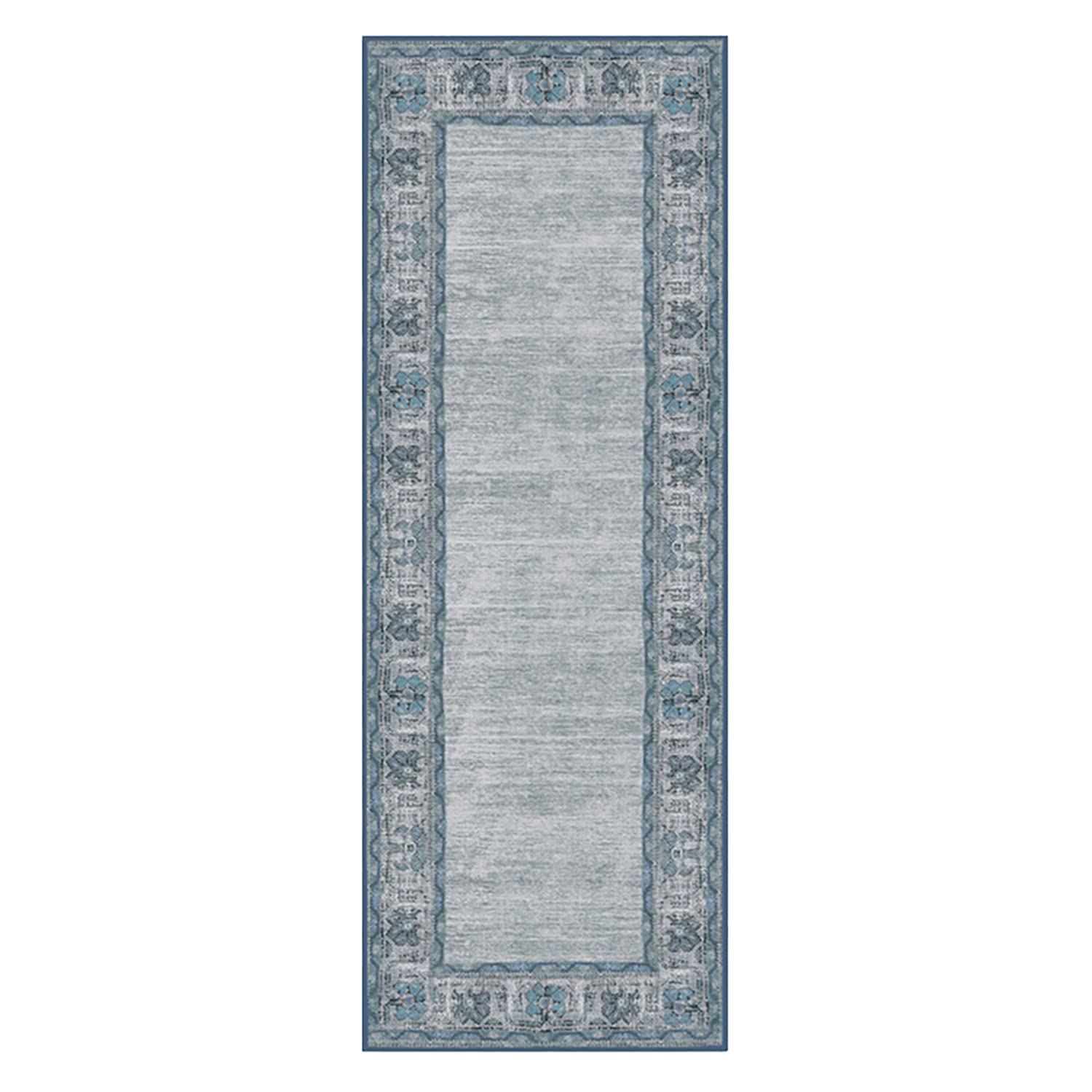 Ruggable Washable 2x7 Runner Rug - Zinnia Blue | Non-Slip Premium Rug for Hallway, Kitchen, Entryway, Living Room, Bedroom & Office | Perfect for High-Traffic Areas & Pet-Friendly Homes