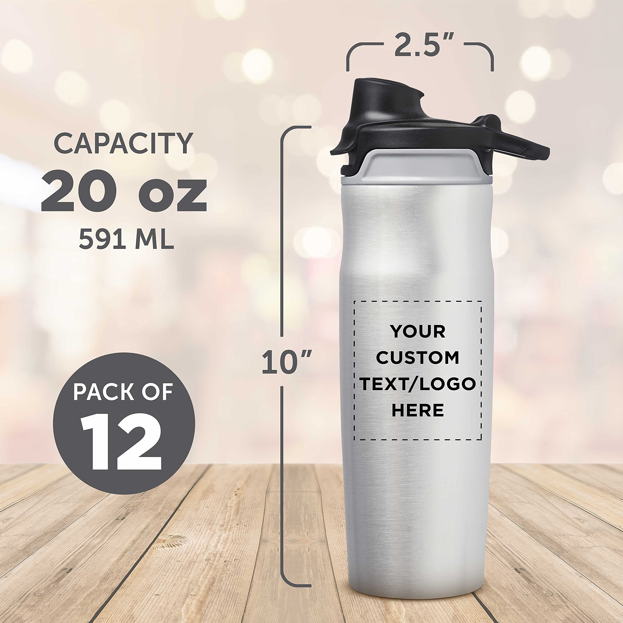 Custom 20oz Juno Water Bottles with Flip Lid - Set of 12 Reusable Personalized Bottles for Gym, Hiking, Cycling & School - Bulk Pack Silver | Perfect for Sports Teams, Corporate Gifts & Outdoor Adventures