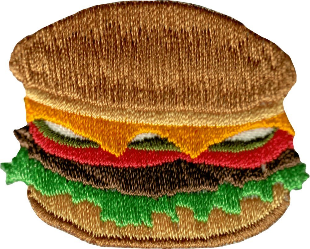 Grilled Cheeseburger Iron On Applique Patch - Fast Food Hamburger Sewing Patch for DIY Clothes, Jackets, Bags - Perfect for Customizing Denim, Hats & Costumes