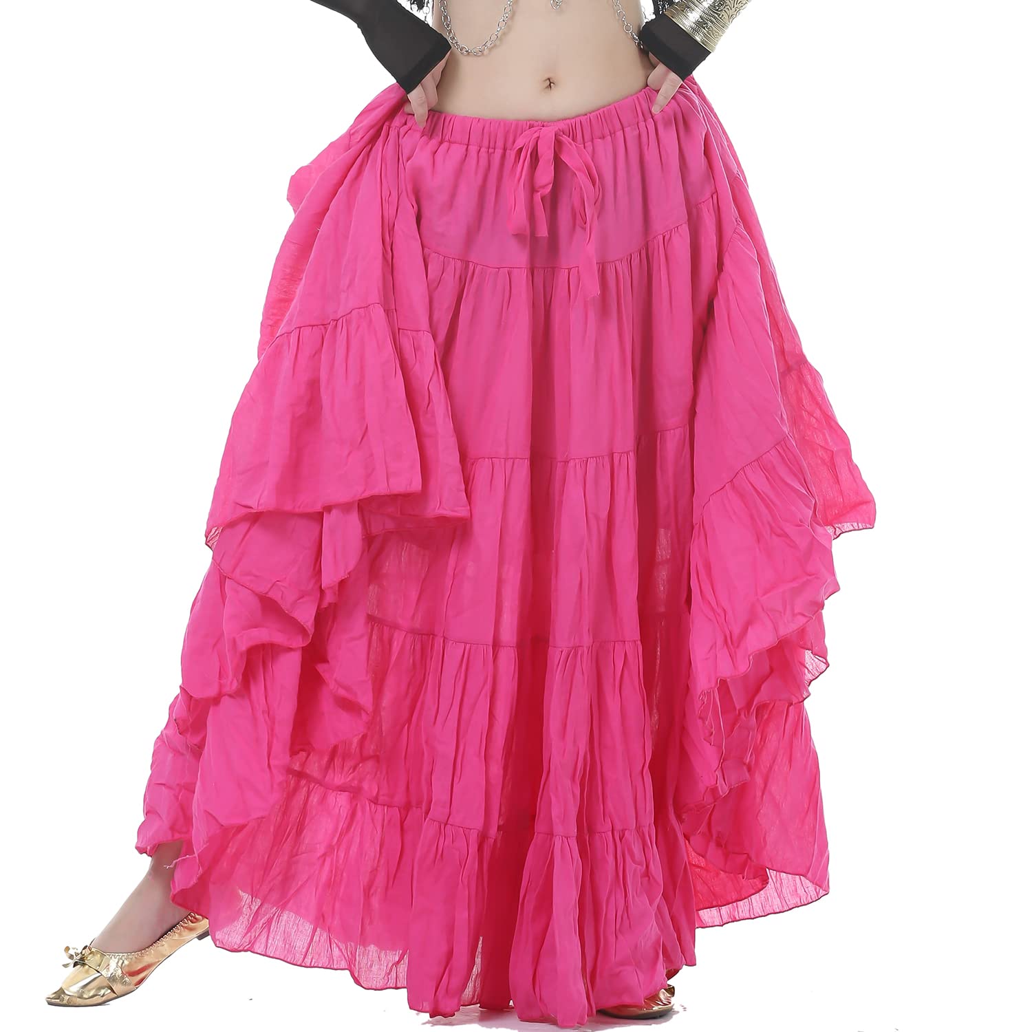 Whitewed Long Elastic Drawstring Waistband Tribal Circle Belly Dance Skirt for Women - Perfect for Belly Dancing, Yoga, Costume Parties & Boho Fashion