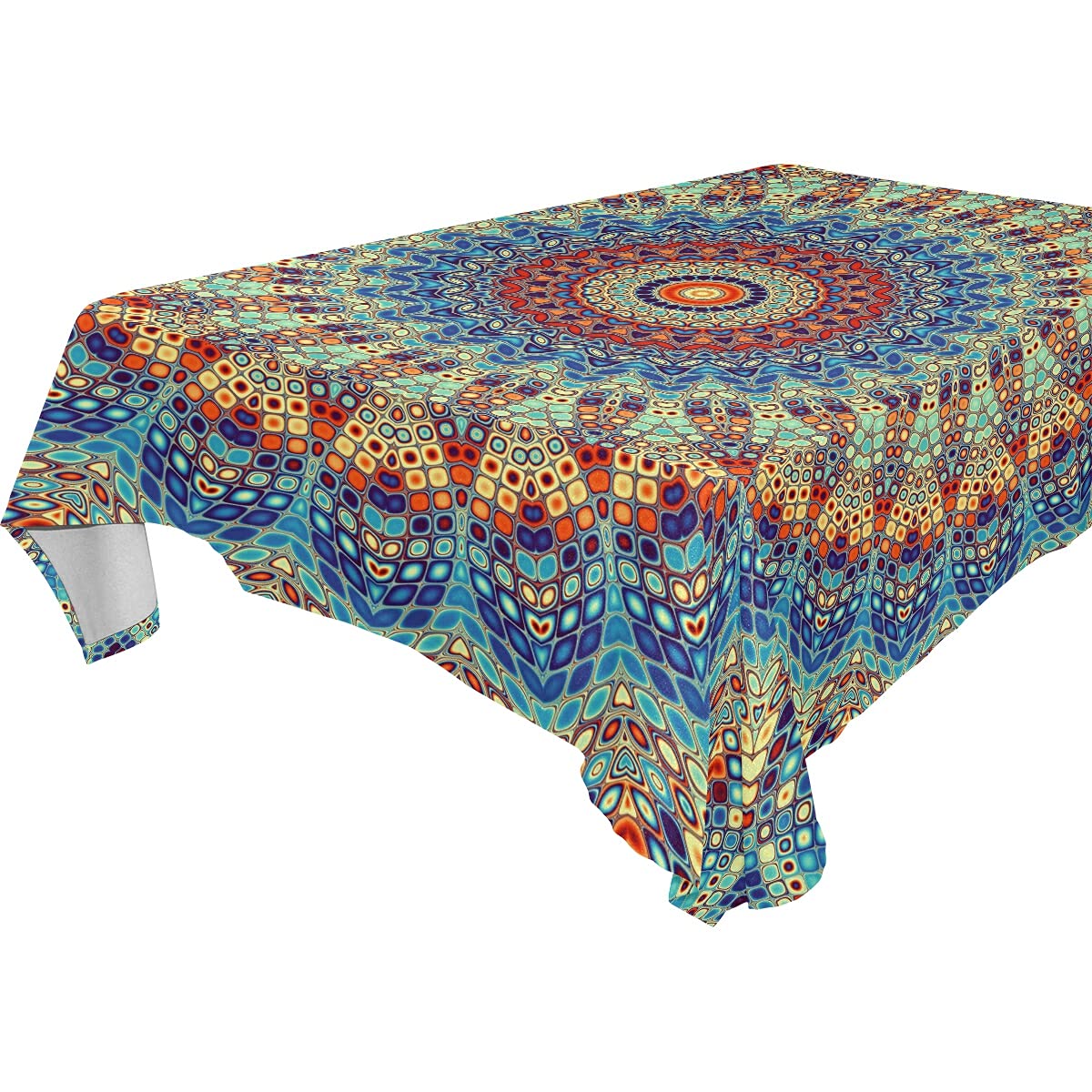 Waterproof & Oil-Resistant 54x54 Inch Mandala Rectangle Tablecloth - Durable Square Table Cover for Dining, Buffet, Party & Outdoor Picnics