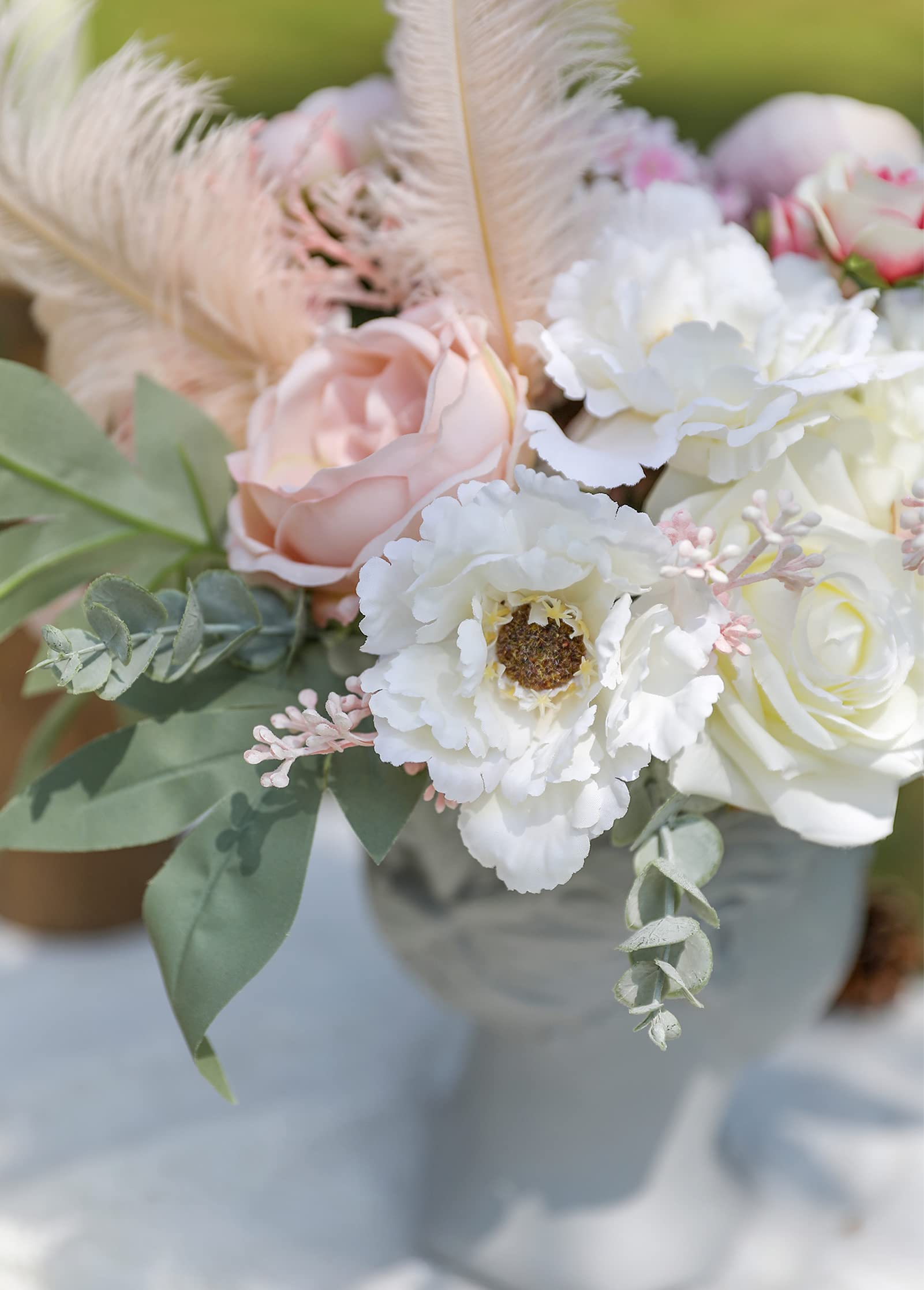 Artificial Silk Flowers Combo Set - DIY Wedding Bouquets, Floral Centerpieces for Tables, Party & Baby Shower Decor (Pink & White) - Perfect for Home, Office & Event Decorations