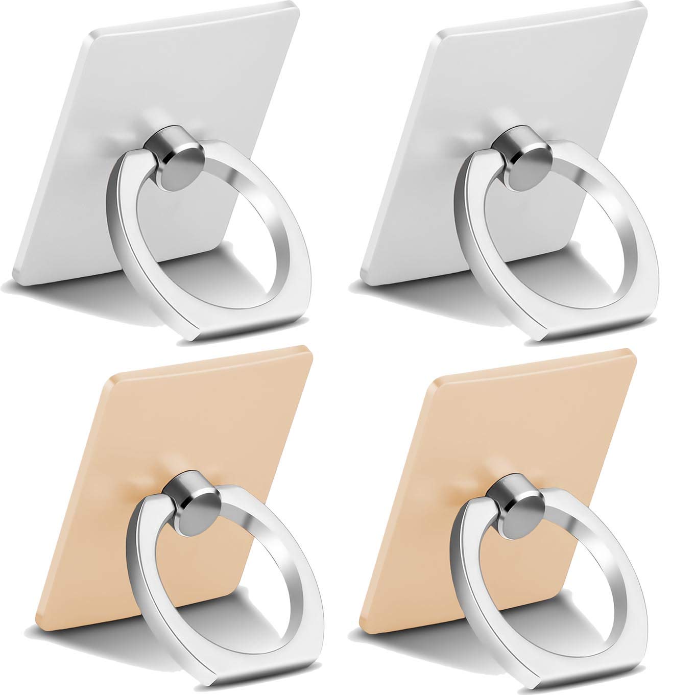 4-Pack 360° Rotating Phone Ring Holder & Kickstand - Compatible with iPhone Xs Max/XR/X/8/7/6/6s Plus/5s & Android Phones (Silver+Gold) - Perfect for Hands-Free Viewing, Gaming & Selfies
