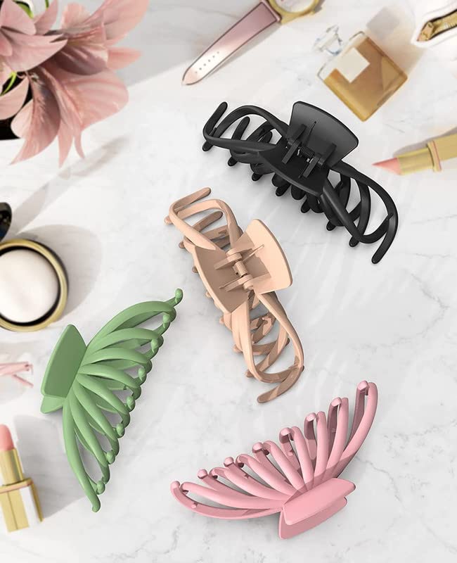 BELICIA 4.7 Inch Hair Claw Clips for Women - Strong Hold Hair Clips for Thick & Thin Hair - Fashion Hair Accessories Set (4 Pack) - Perfect for Daily Styling, Work, Parties & Christmas Gifts