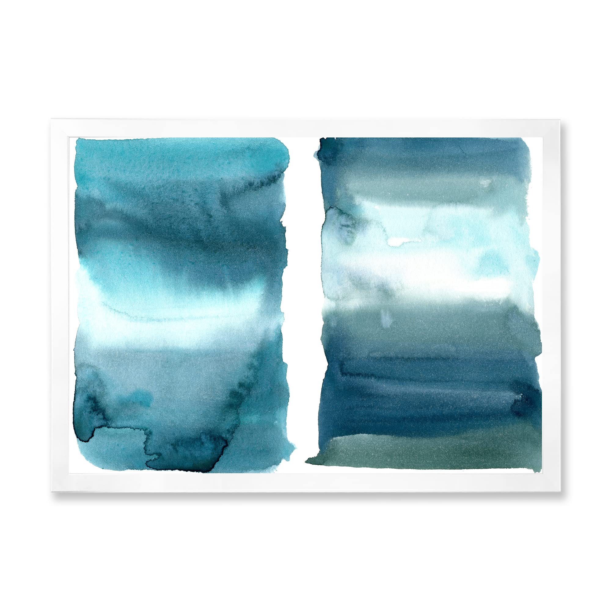 DesignQ Ocean Blue Aquatic Abstract Impressionist Modern Framed Wall Art - Perfect for Living Room, Bedroom & Office Decor
