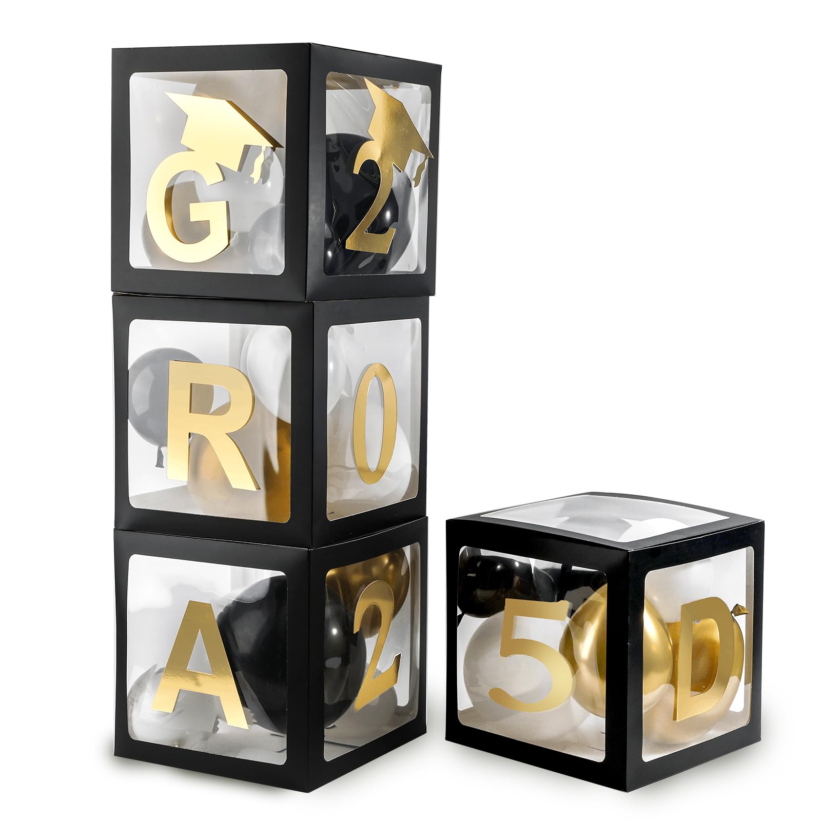 Fonder Mols 2025 Graduation Balloon Box Set - Elegant Black & Gold Party Decor for High School, College & Kindergarten Graduation Ceremonies - Perfect for Photo Backdrops, Table Centerpieces & Celebration Displays (Balloons Not Included)