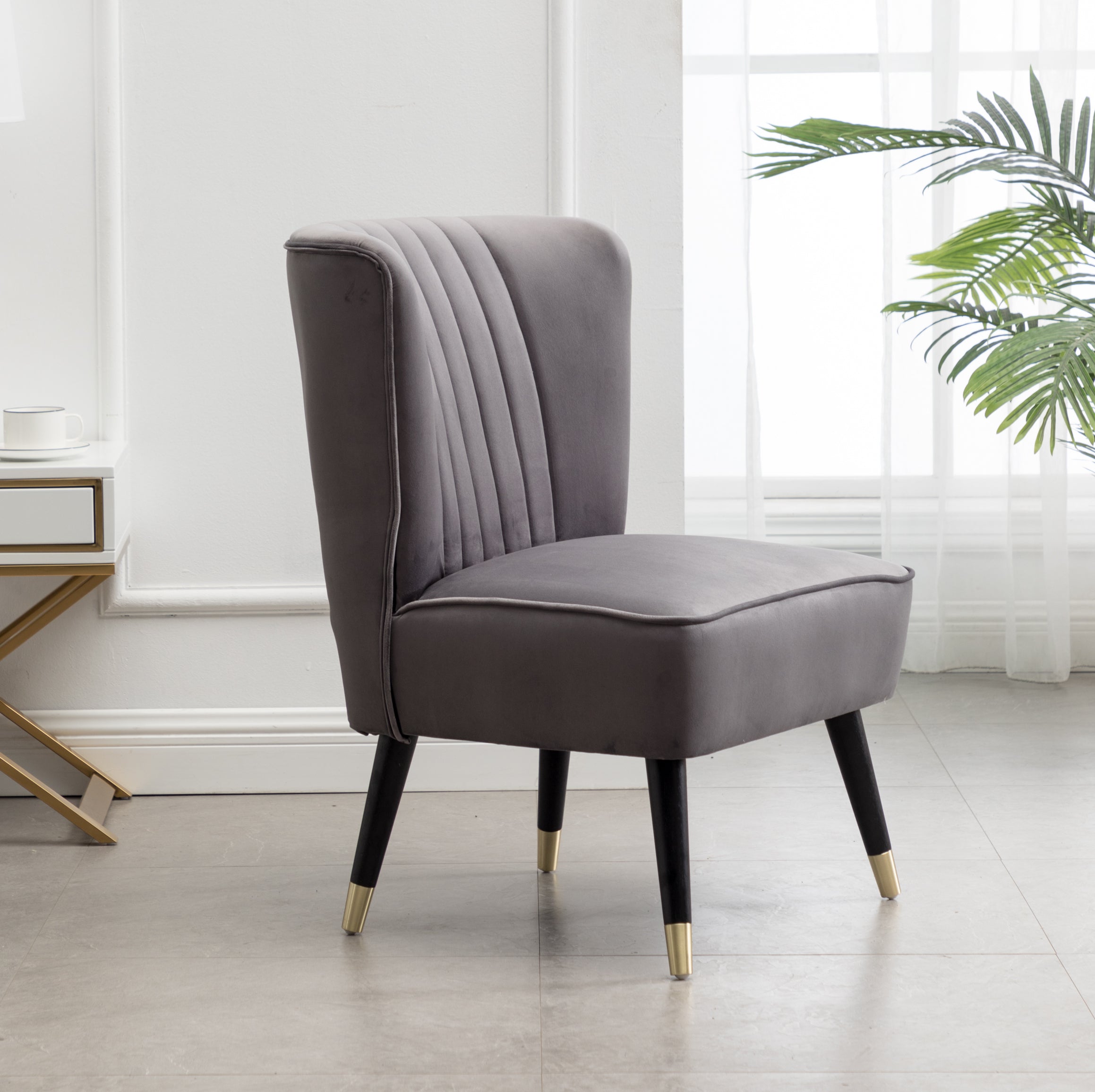 Elon Contemporary Velvet Upholstered Accent Chair by Roundhill Furniture - Modern Gray Lounge Chair for Living Room, Bedroom & Office Decor