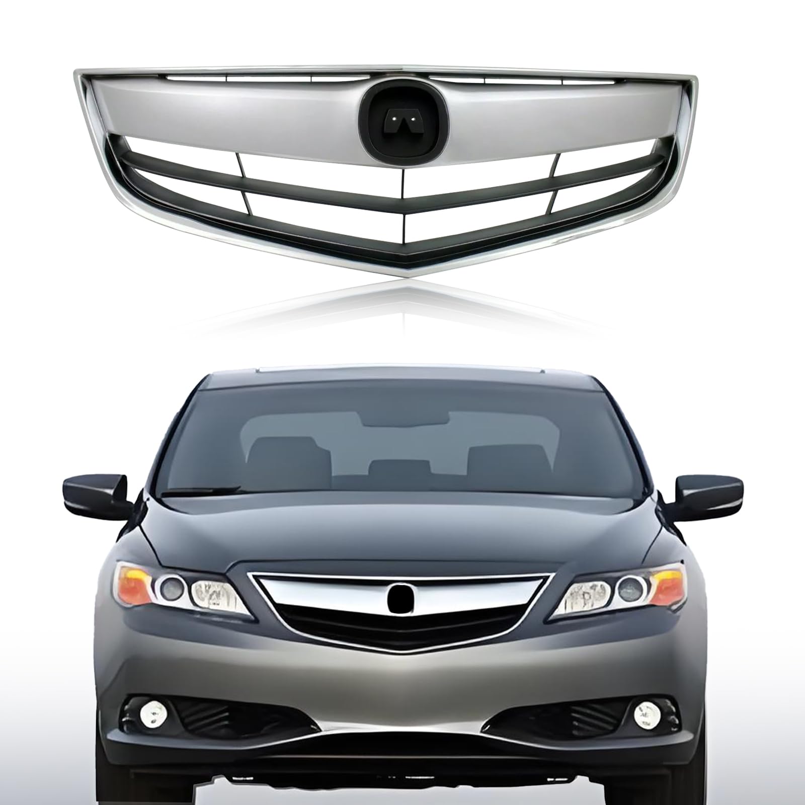2013-2015 Acura ILX Front Bumper Cover Grille Replacement Kit - Chrome Guard Grid Air Intake | Durable ABS Plastic | Easy Installation | Perfect for Car Restoration & Customization