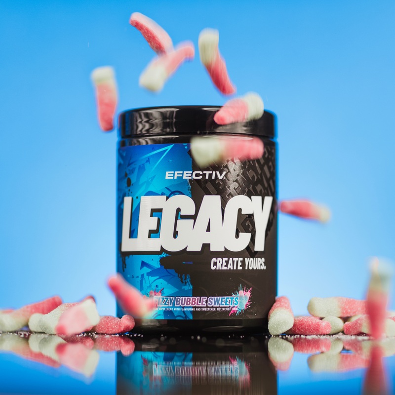 Efectiv Nutrition LEGACY Pre Workout Powder 380g - Fizzy Bubble Sweets Flavor for Energy & Focus | Gym, Bodybuilding & Fitness Training Supplement