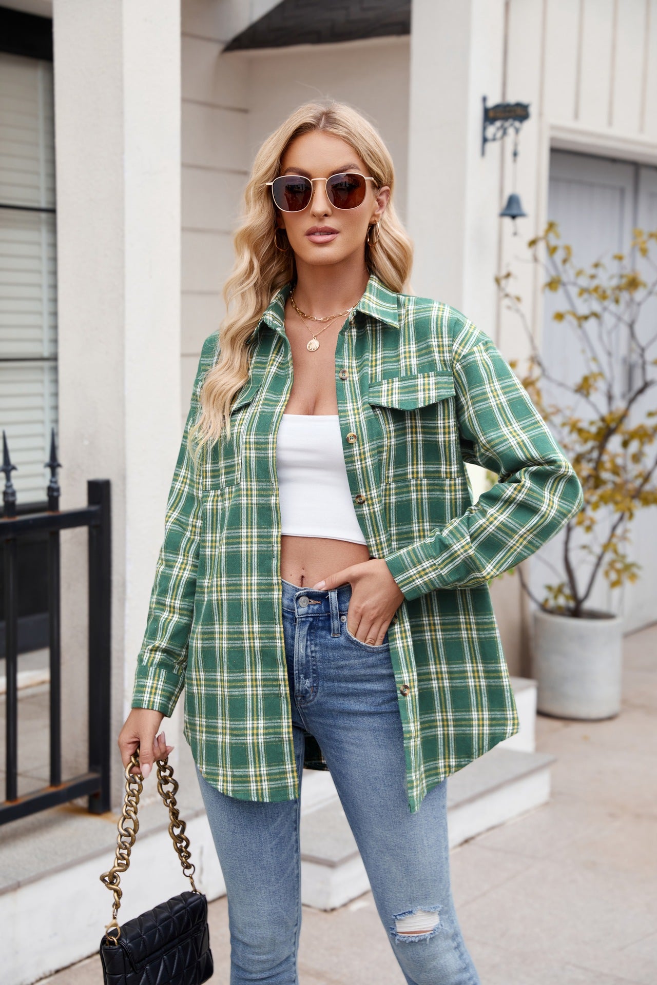 Stylish Mandy Plaid Button-Up Long Sleeve Shirt for Women | Casual & Office Wear | Perfect for Fall & Winter Outfits