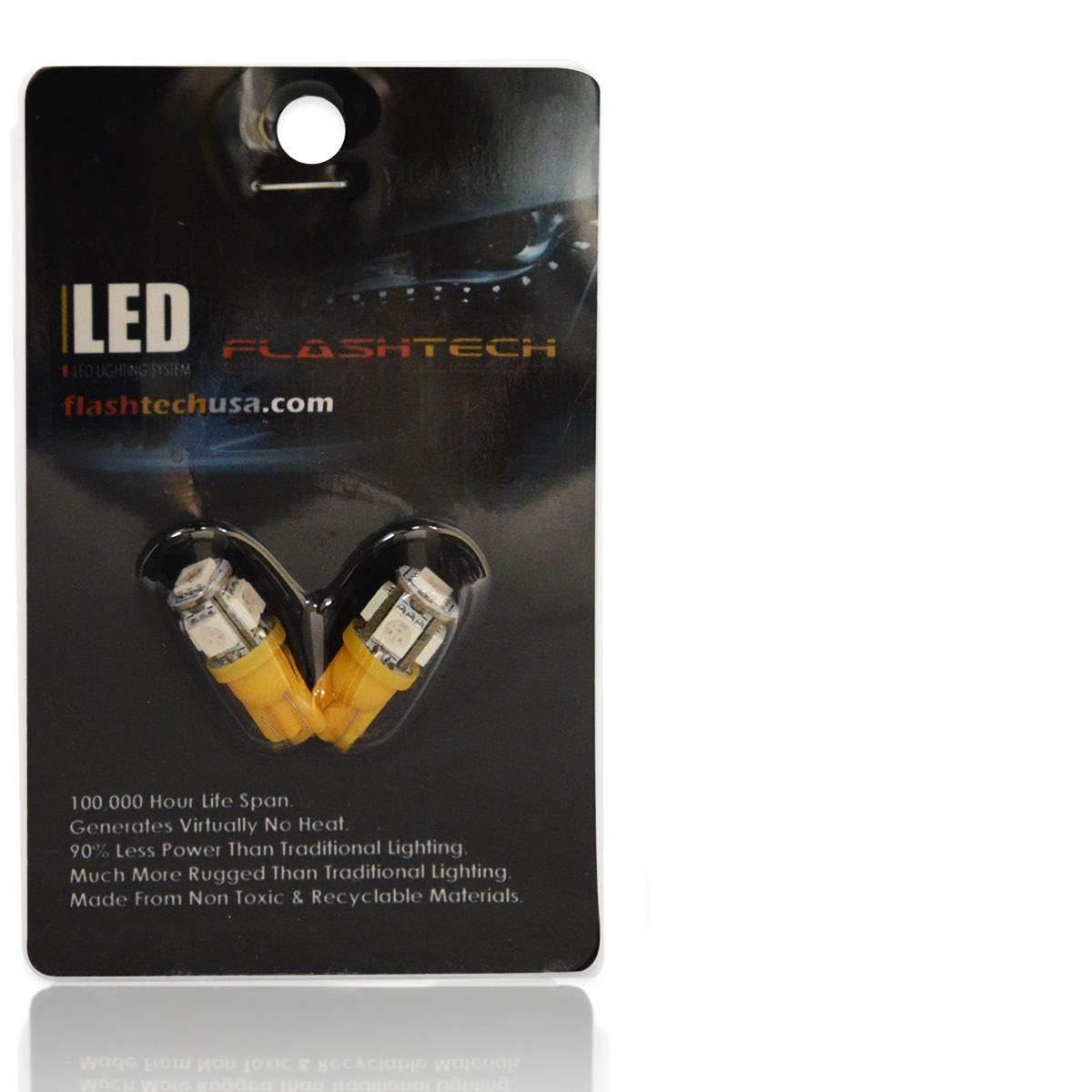 Flashtech 5-Pack T10 LED Bulbs - Super Bright SMD LED Lights for Car Interior & Exterior - Amber Yellow - Perfect for Dome, Map, License Plate, and Dashboard Lighting