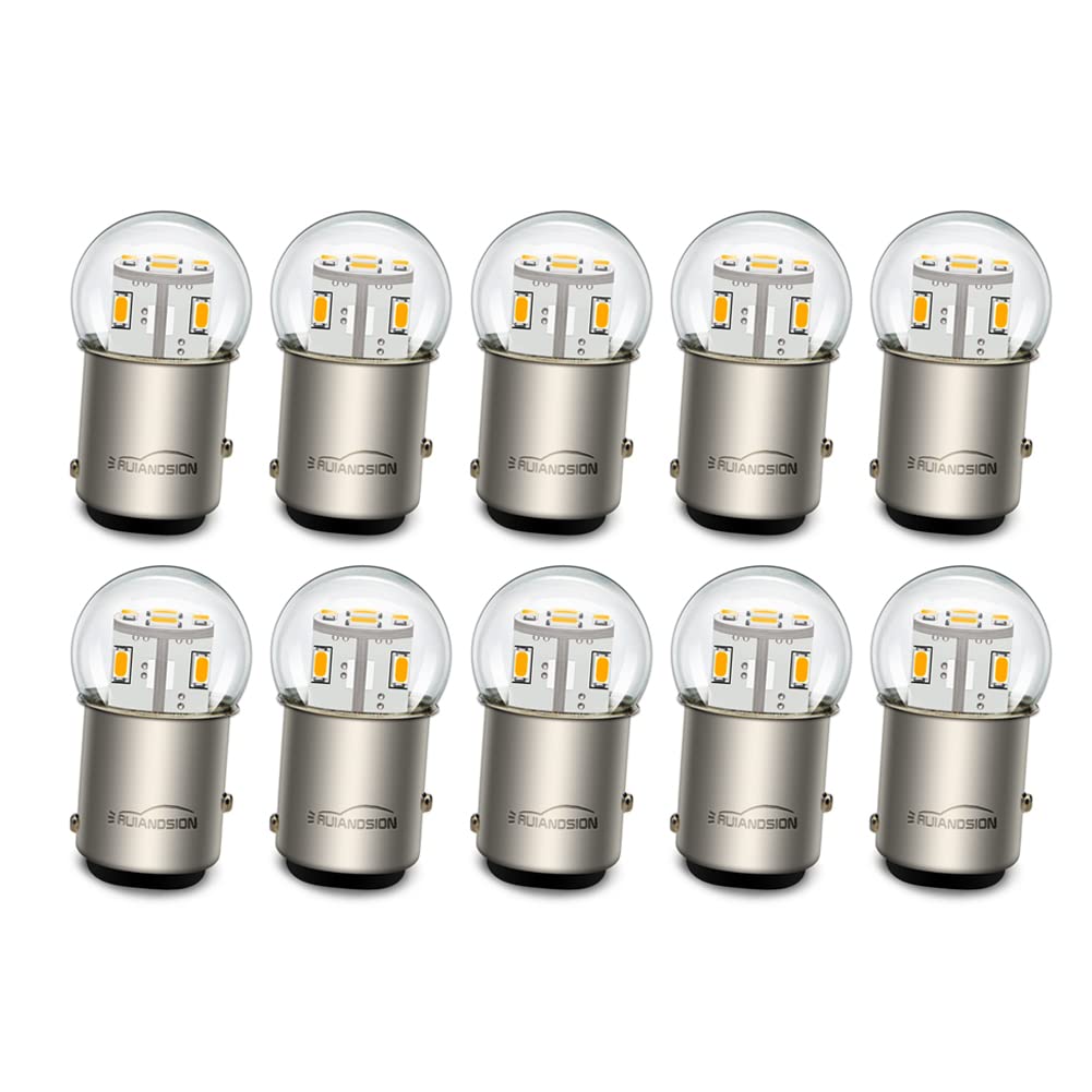Ruiandsion 1157 LED Bulb 12V Warm White - BAY15D 2057 2357 7528 3014 12SMD LED Chipsets - High Brightness Backup Reverse Brake Tail Lights for Cars, Trucks, SUVs (Pack of 10) - Perfect for Night Driving and Enhanced Safety