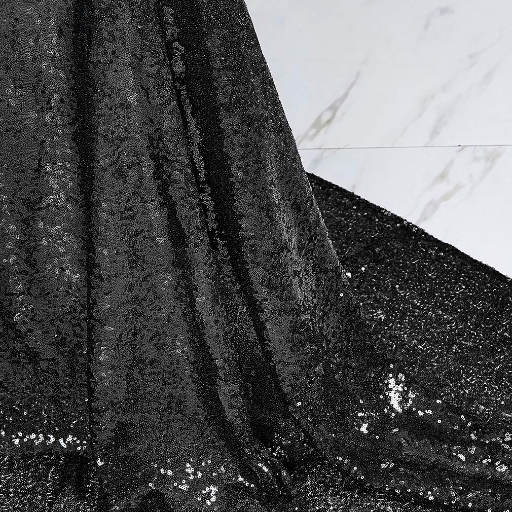 50 Inch Round Black Sequin Tablecloth - Glitter Party Table Cover for Bridal Showers, Weddings, Birthdays, Banquets & Dessert Tables | Elegant Decor for Special Events & Celebrations
