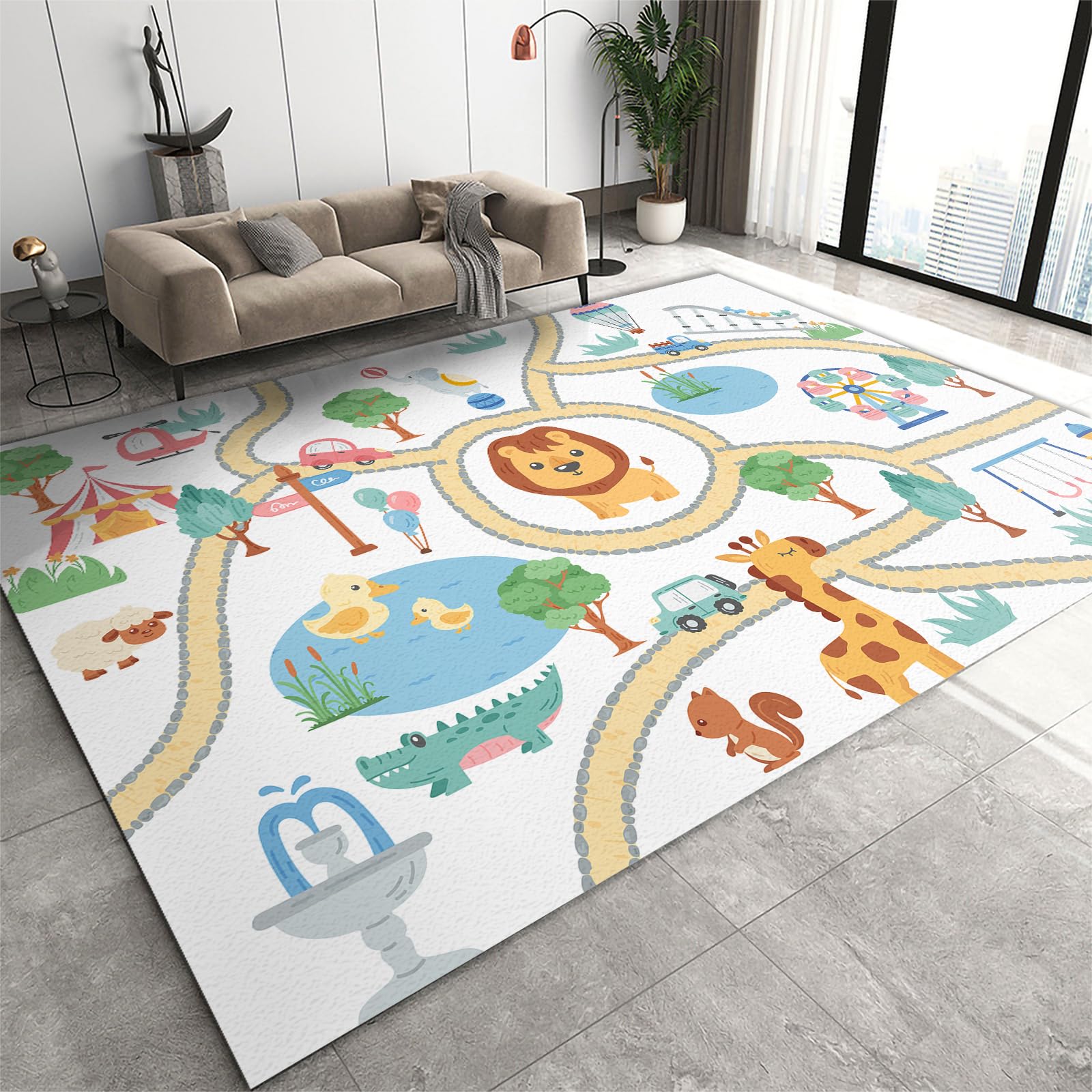 5x8 Kids Play Mat - Non-Slip Washable Road Design Rug for Toddlers | Playroom, Nursery & Bedroom Decor | Perfect for Indoor Playtime & Learning Activities