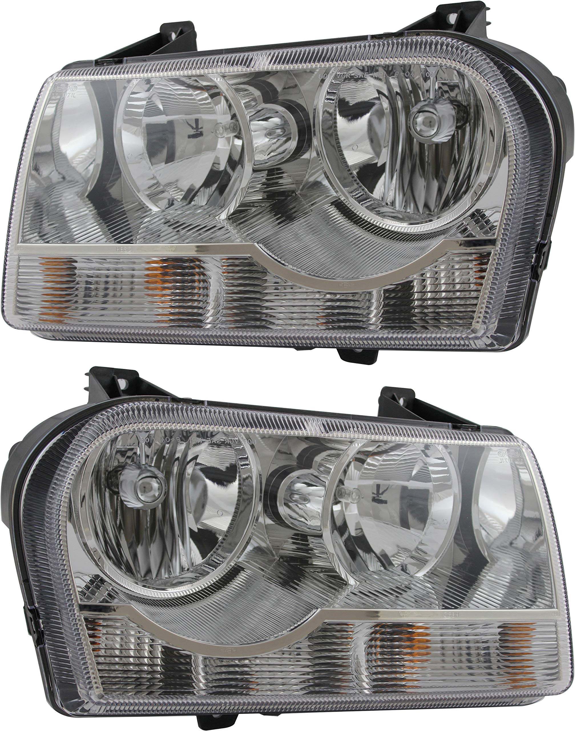 2005-2007 Chrysler 300 Halogen Headlight Assembly Set - Driver & Passenger Side Replacement Lamps - Perfect for Night Driving & Foggy Conditions