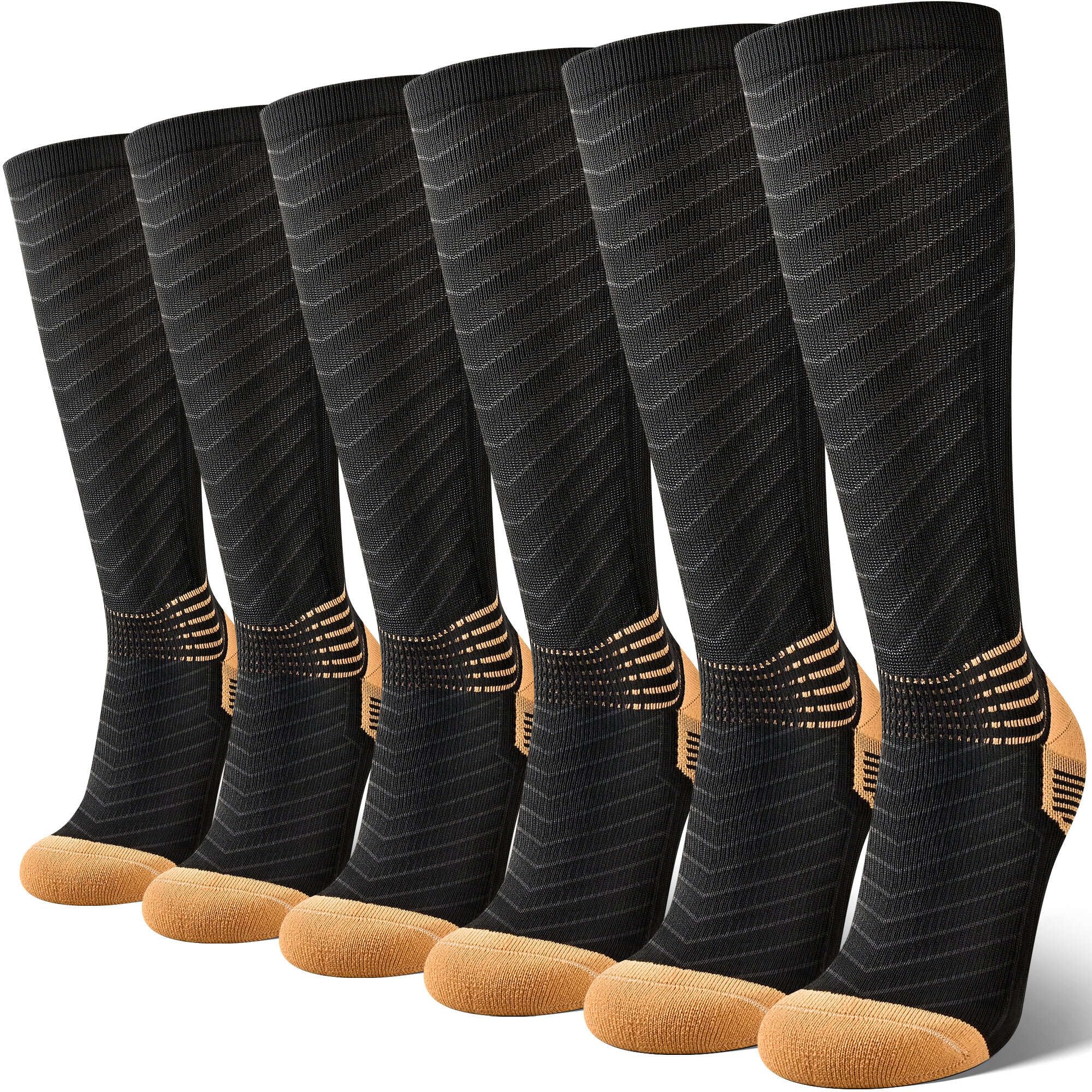 IRAMY Copper Compression Socks for Men & Women - 20-30 mmHg Graduated Support, Moisture-Wicking Coolmax Fabric, Knee High Socks (3 Pairs) - Ideal for Running, Travel & Varicose Vein Relief