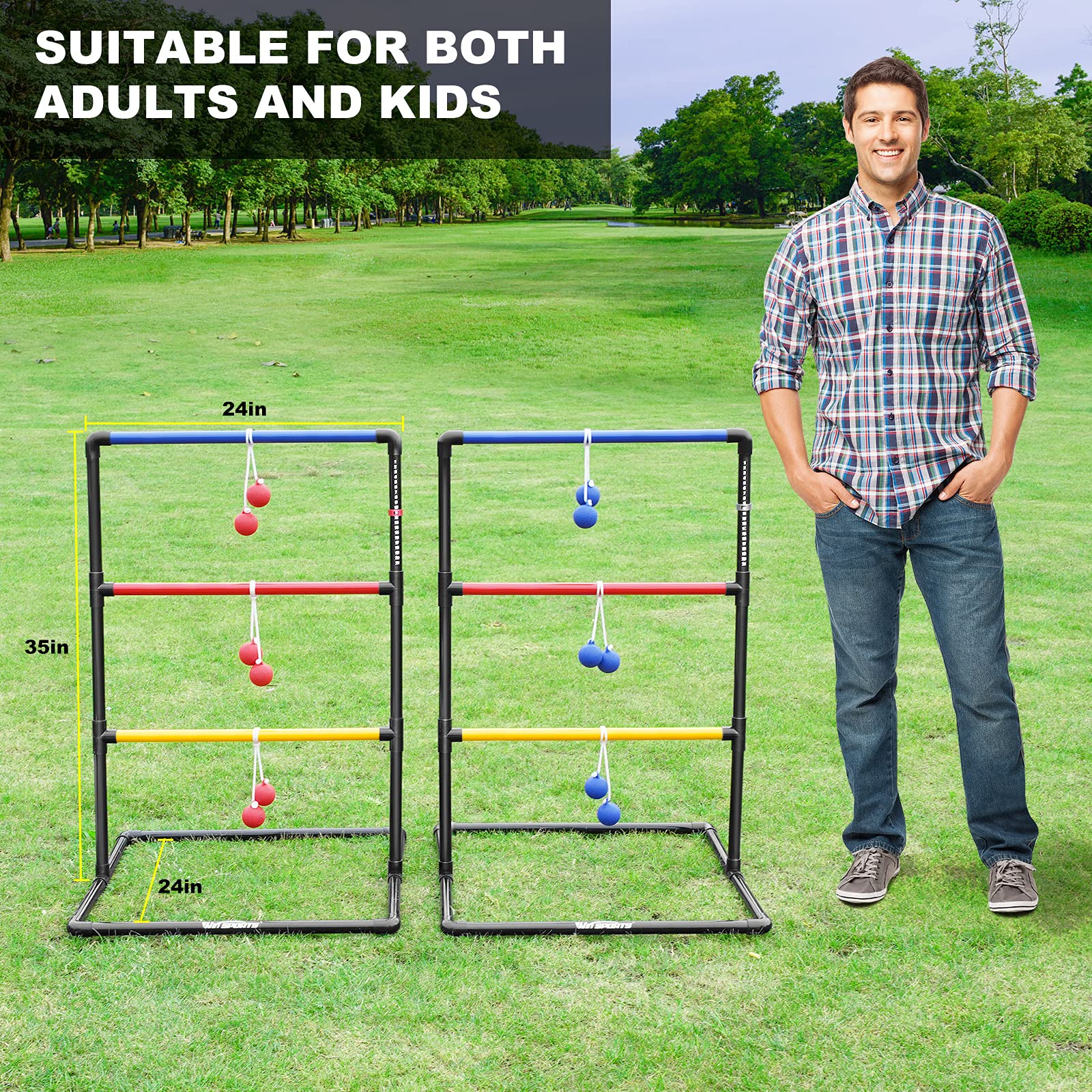 Premium Ladder Toss Outdoor Game Set - 6 Weighted Bolos, Carrying Case & Sand-Weighted PVC Pipes for Backyard, Beach, Tailgating & Family Fun - Perfect for Adults & Kids - Indoor/Outdoor Ladder Ball Game