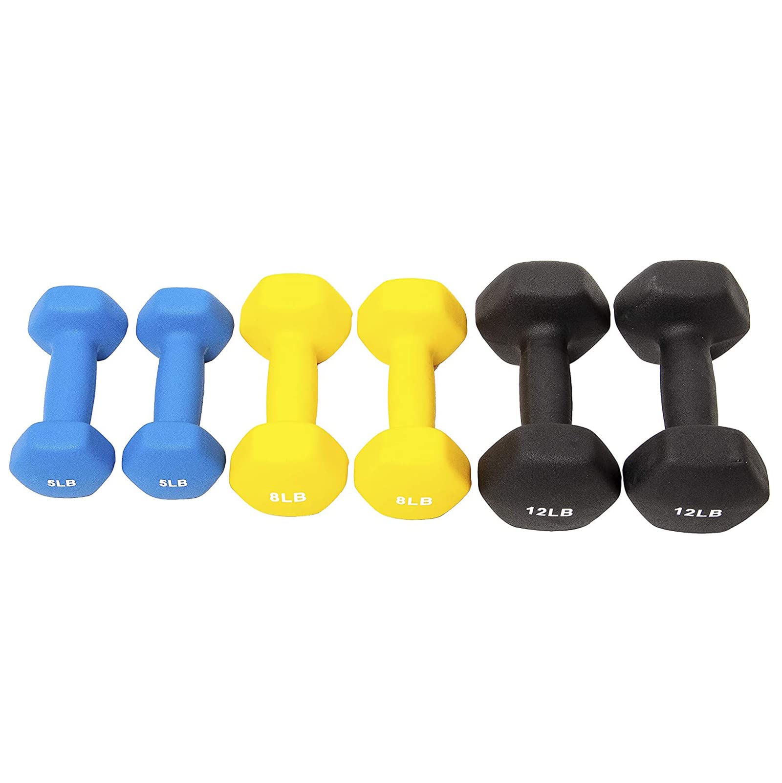 Hexagonal Neoprene Coated Dumbbell Set (5lb, 8lb, 12lb) with Storage Rack - Non-Slip Home Gym Weights for Strength Training, Yoga & Fitness Workouts