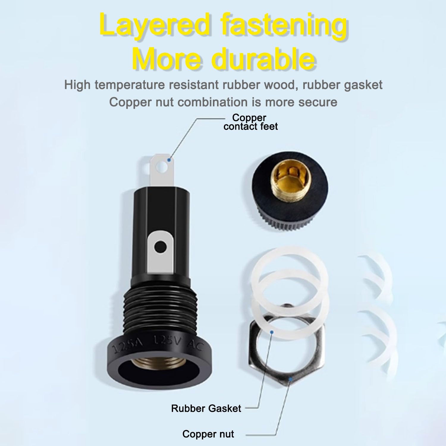 5Pcs 30A 250V 6x30mm Panel Mount Fuse Holder with Glass Fuse - Screw Cap Round Thread Fuse Tube Holder for Automotive, Marine & Electrical Equipment Protection