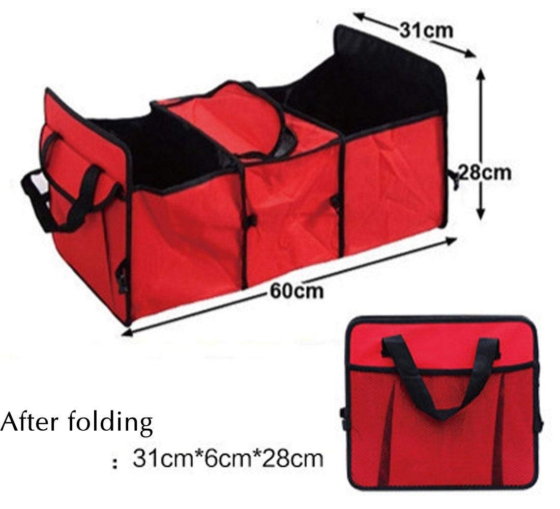 Collapsible Car Trunk Organizer with 3 Large Compartments & Upgraded Handle - Portable SUV Truck Cargo Storage with Non-Slip Grips (Blue) | Perfect for Road Trips, Grocery Shopping & Sports Equipment Organization