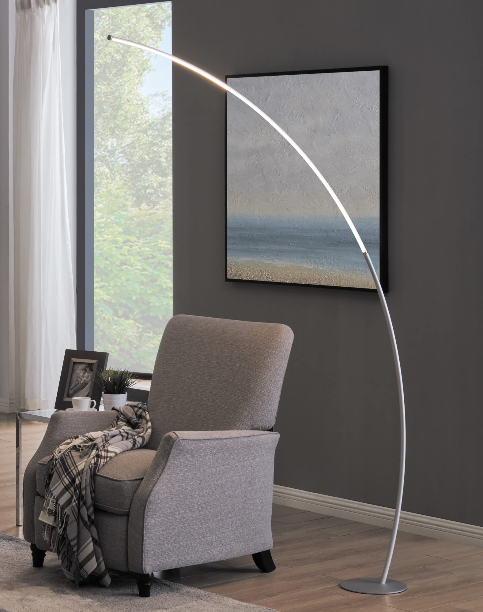 Lite Source LED Arch Lamp - 30W Silver Modern Lighting Fixture for Living Room, Bedroom & Office Decor | LS-83561SILV