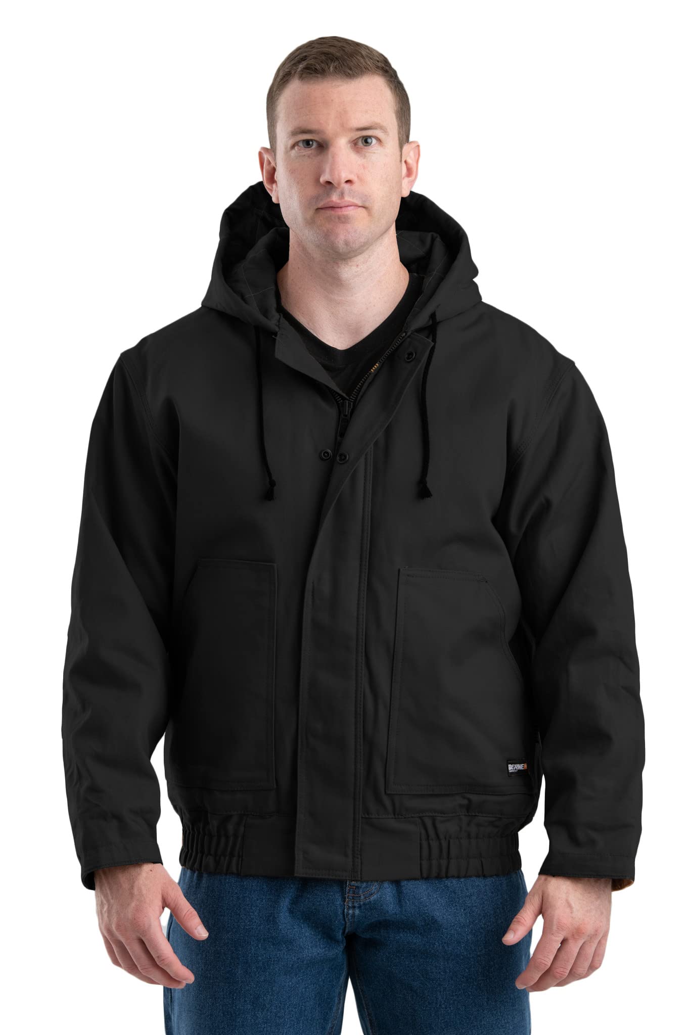 Berne Men's Flame Resistant FR Hooded Jacket - Heavy Duty Workwear for Construction, Oil & Gas Industry - Safety Outerwear for Cold Weather Protection