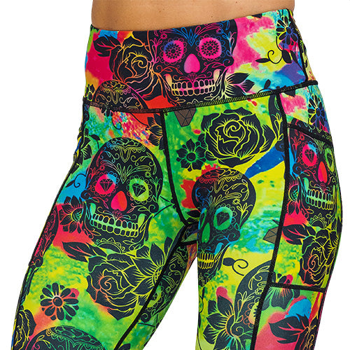 Trendy Tie Dye Skull Print Leggings for Women - Gothic Fashion, Yoga Pants, Halloween Costume & Festival Outfits