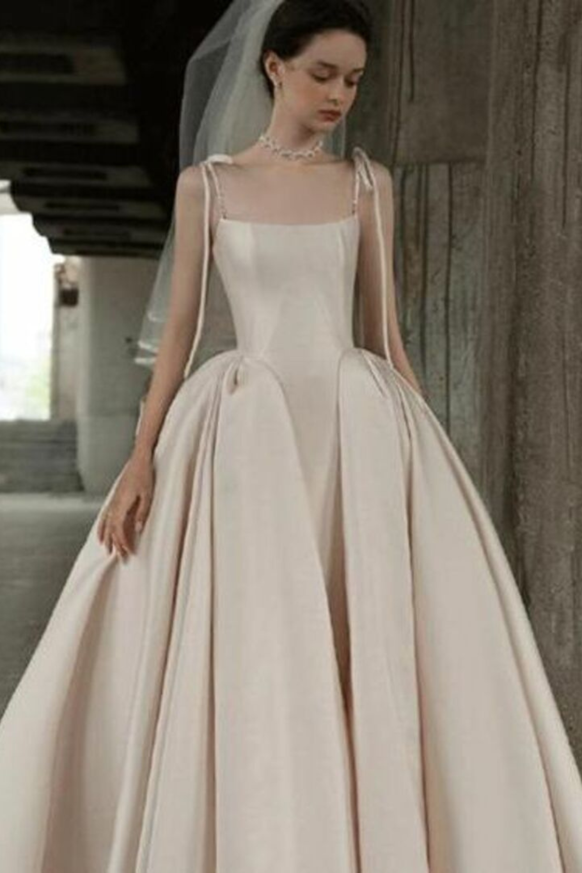 Elegant Champagne A-Line Satin Dress for Women - Perfect for Weddings, Parties & Special Occasions