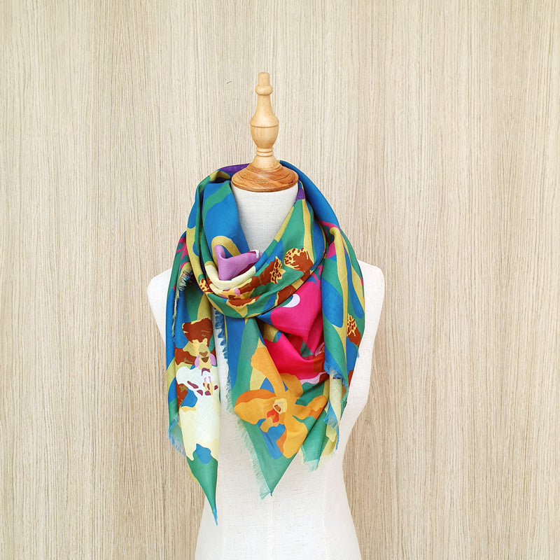 Orchidea Blue Cotton Scarf for Women - Soft Lightweight Fashion Accessory for Spring, Fall & Winter - Perfect for Office, Travel & Casual Outfits