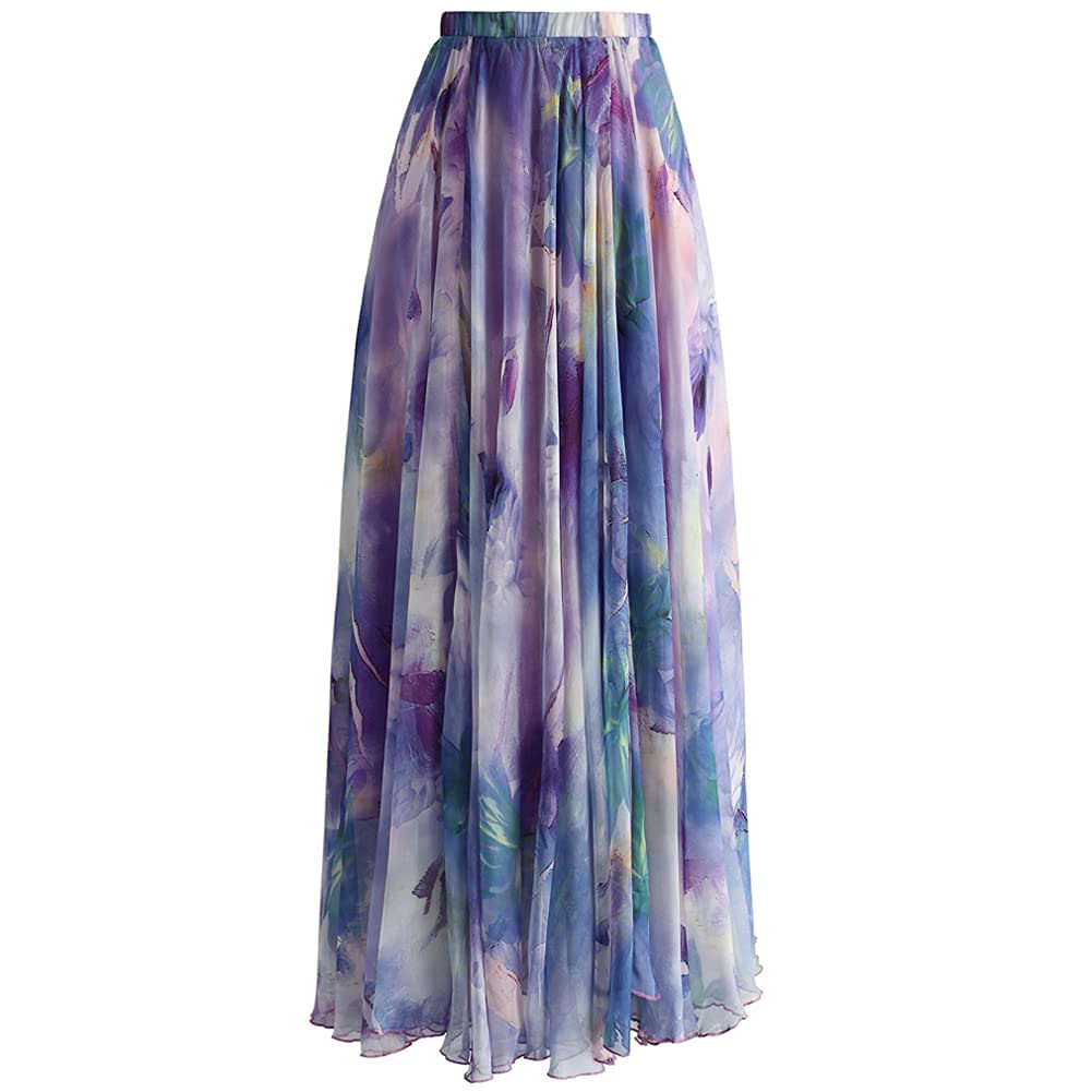 CHICWISH Women's Floral Watercolor Maxi Skirt - Flowy Chiffon Slip Dress with Elegant Flower Print | Perfect for Summer Beach, Boho Outfits & Casual Date Nights