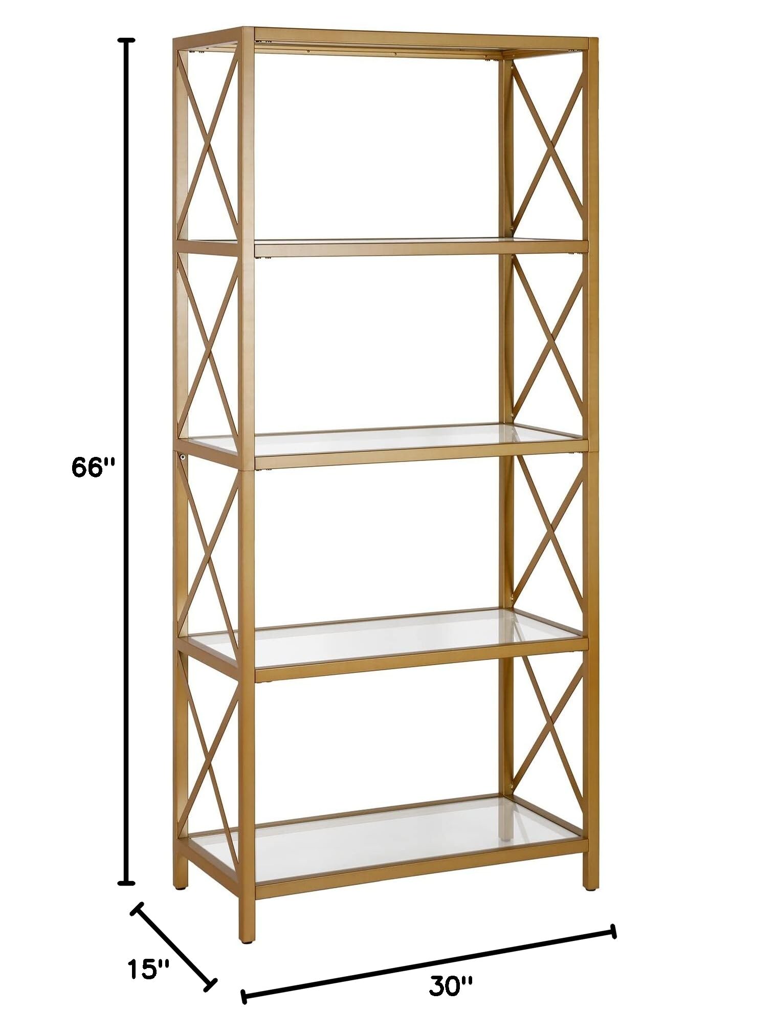 Celine 30-Inch Wide Rectangular Bookcase in Blackened Bronze - Modern Home Office & Living Room Storage Shelf for Books & Decor