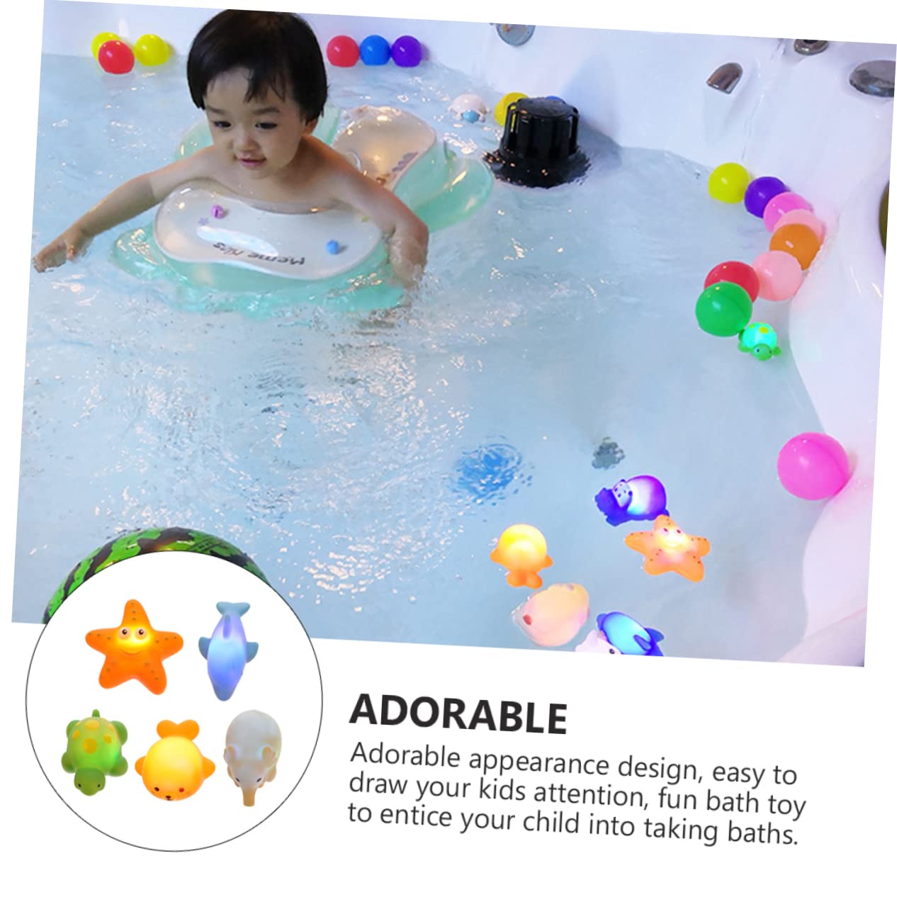 DRESSOOS 5-Piece Bath Toys Set - Light Up Floating Vinyl Bathtub Toy Holder Basket for Kids | Fun Bath Time & Pool Play Accessories