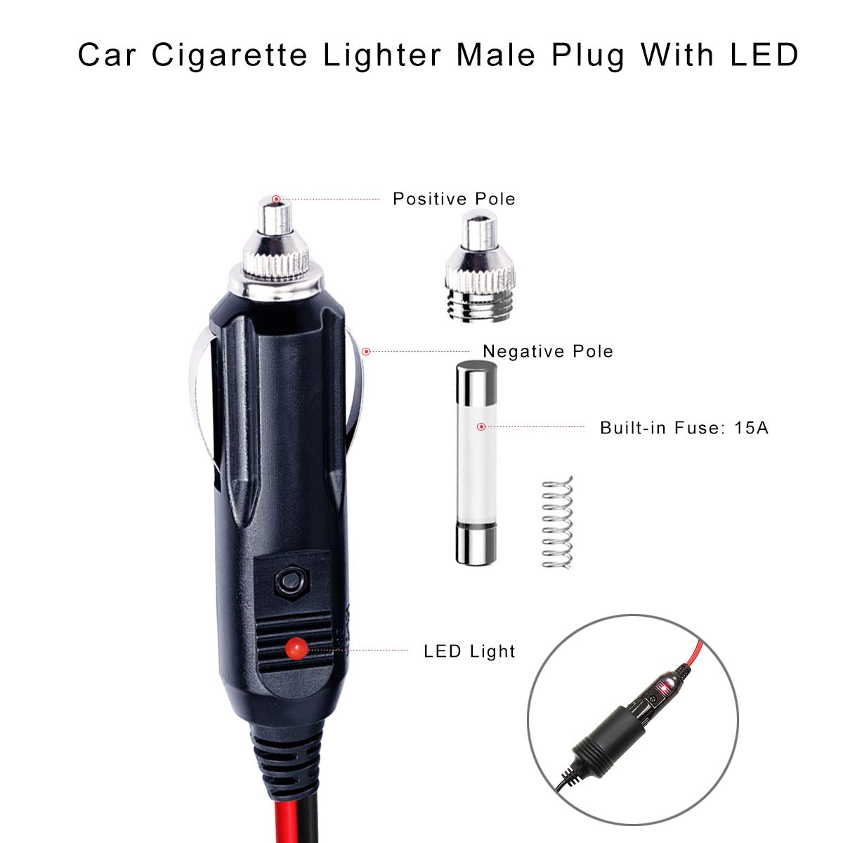 15FT 12V Cigarette Lighter to SAE Extension Cable - Quick Release Battery Charging Power Cord with Reverse Polarity Adapter for Car, RV, Boat, Sprayer & Trickle Charging - Durable Automotive Accessory for Road Trips & Emergency Power Supply