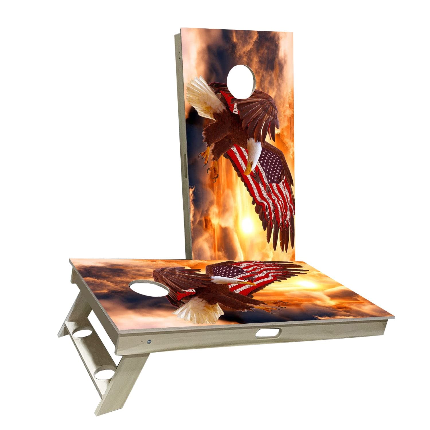 American Flag Bald Eagle Cornhole Game Set - 2 Boards & 8 Bags - Outdoor Lawn Games for Backyard, Tailgating, and Parties - Choose Your Size & Accessories