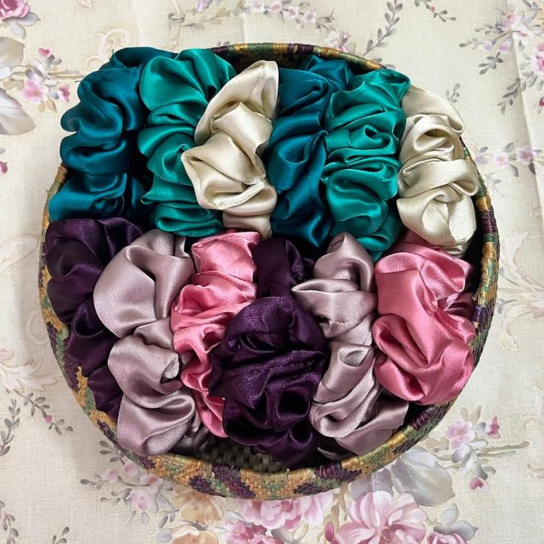 NYRABESPOKE Satin Silk Scrunchies for Women & Girls - Soft Hair Ties for Ponytails, Buns & All Hair Types | Elegant Hair Accessories for Everyday, Work & Special Occasions