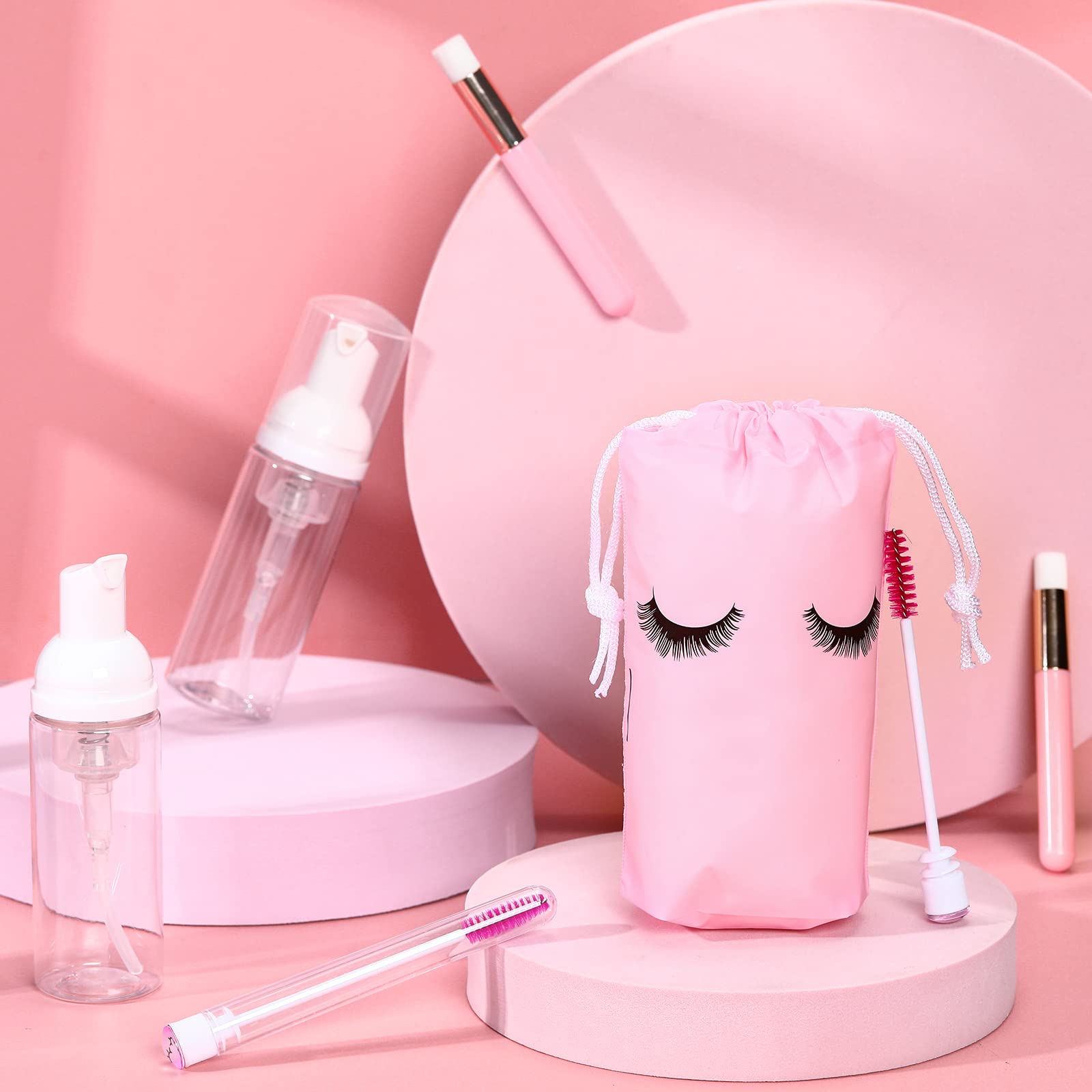 8 Pcs Lash Shampoo Brushes Set with Eyelash Aftercare Kit - Includes 8 Disposable Mascara Brushes, Foam Pump Bottles & Extension Care Cards | Eyelash Extension Aftercare Accessories for Professional & Home Use | Perfect for Salons, DIY Lash Extensions & Makeup Artists