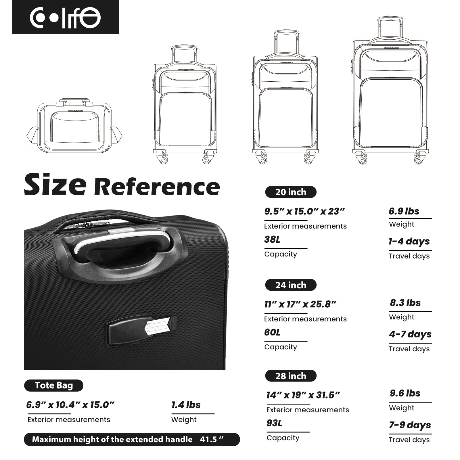 Coolife 4-Piece Lightweight Softshell Luggage Set with TSA Lock & Spinner Wheels - Black & Red Suitcase for Travel, Business Trips & Vacations
