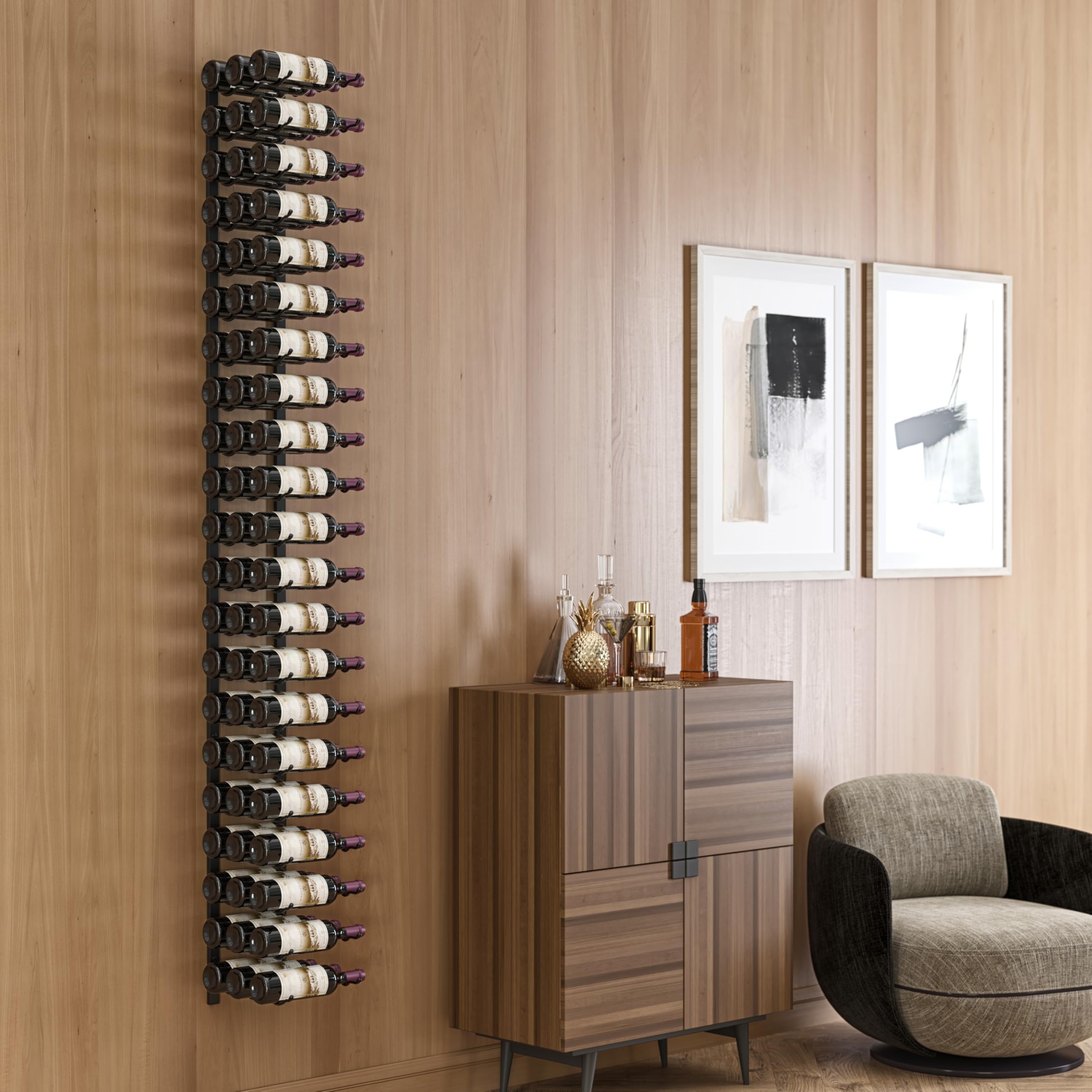 W Series Pro 7-Bottle Wall Mounted Wine Rack - Brushed Nickel Metal Wine Storage Shelf - Space Saving Modern Design for Kitchen, Dining Room or Bar - Holds 63 Bottles - Easy Access Home Organization Solution