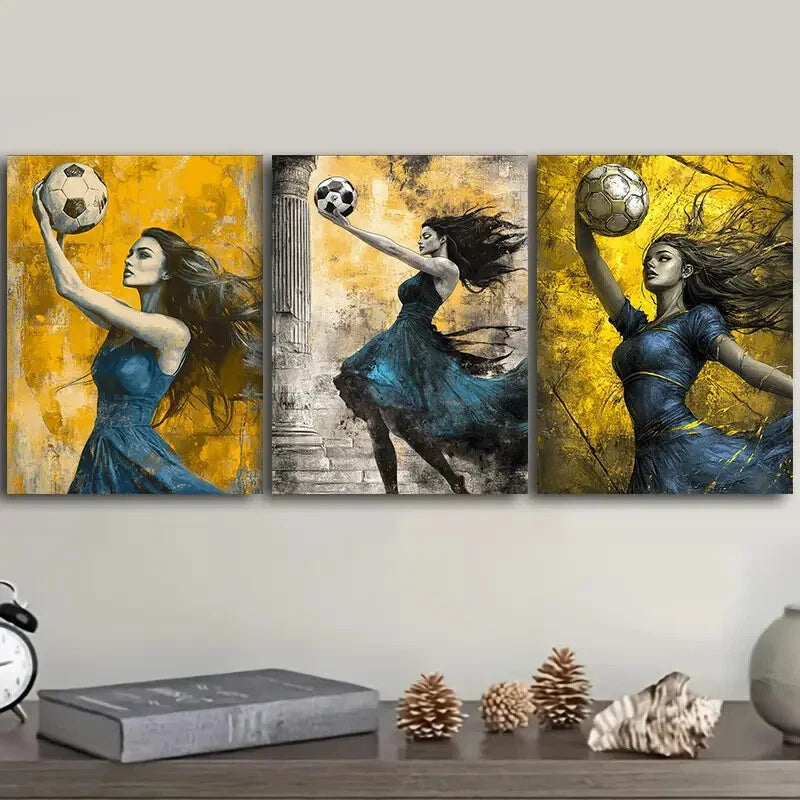 3-Piece Football Goddess Wall Art Set - Framed Canvas 40x60cm (16x24in) - High Quality Print - 100% Australian Made - Ready to Hang - Perfect for Sports Bars, Man Caves & Football Fan Bedrooms