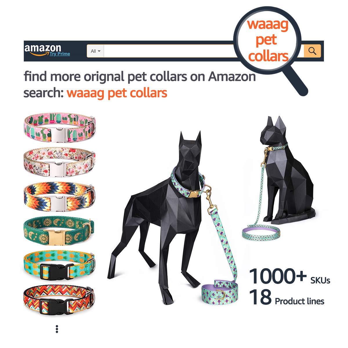 Waaag Pet Celestial Dog Collar & Cat Collar with Moon, Star & Sun Designs - Adjustable Leash Harness for Large Dogs & Cats - Perfect for Night Walks, Outdoor Adventures & Pet Fashion (Pack of 1)