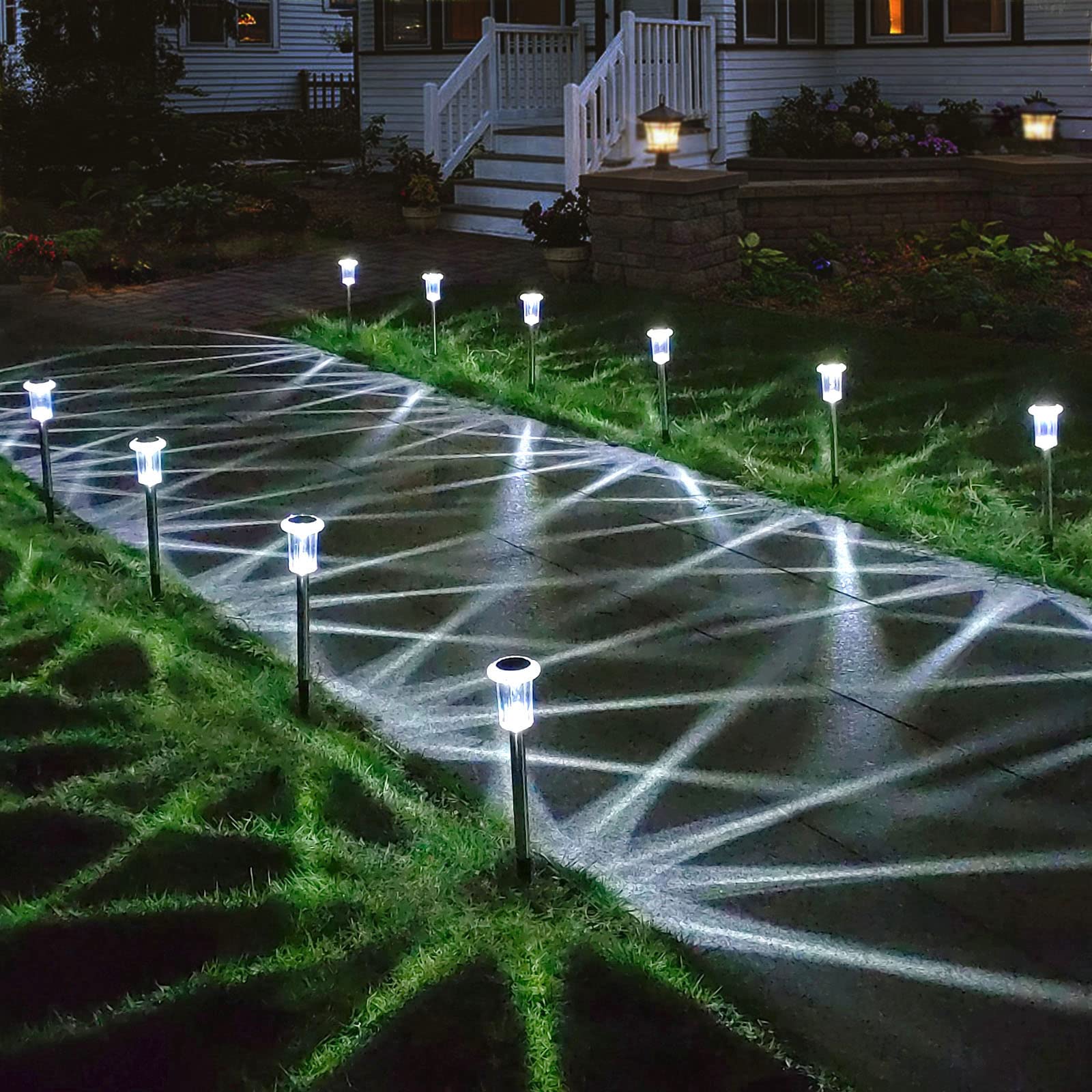 Solar Pathway Lights Outdoor Waterproof IP65 - Stainless Steel Solar Yard Lights for Patio, Lawn, Walkway, Halloween & Landscape Decor - Cool White (6 Pack) - Perfect for Garden, Driveway, Backyard & Outdoor Lighting