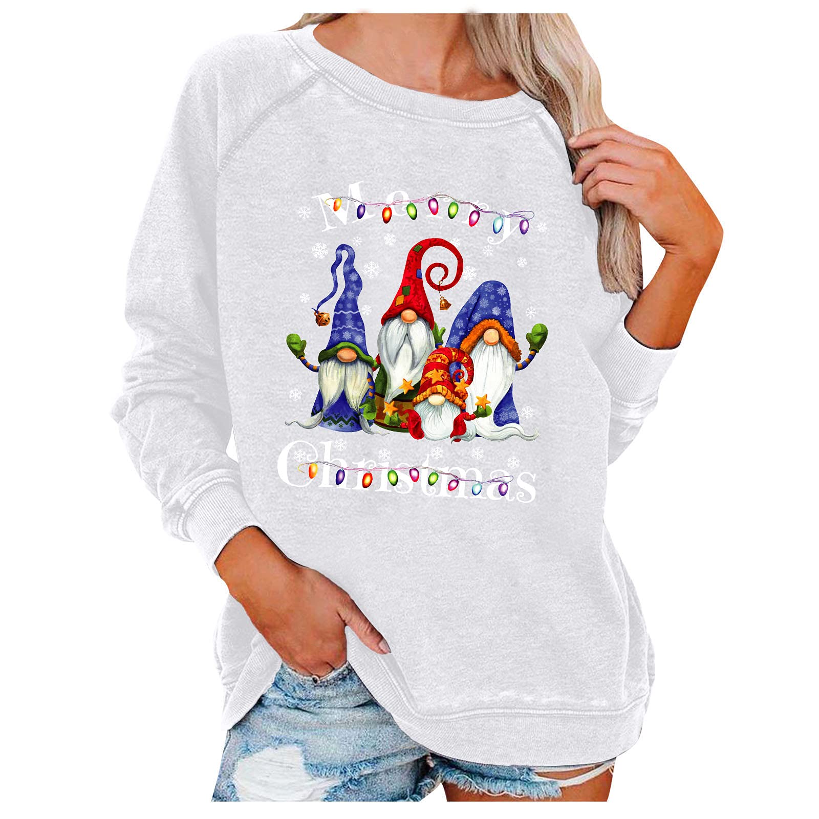 Ussuma Women's Christmas Pullover Sweatshirt - Cute Graphic Long Sleeve Lightweight Top | Holiday Gift for Her | Perfect for Christmas Parties & Cozy Winter Outfits