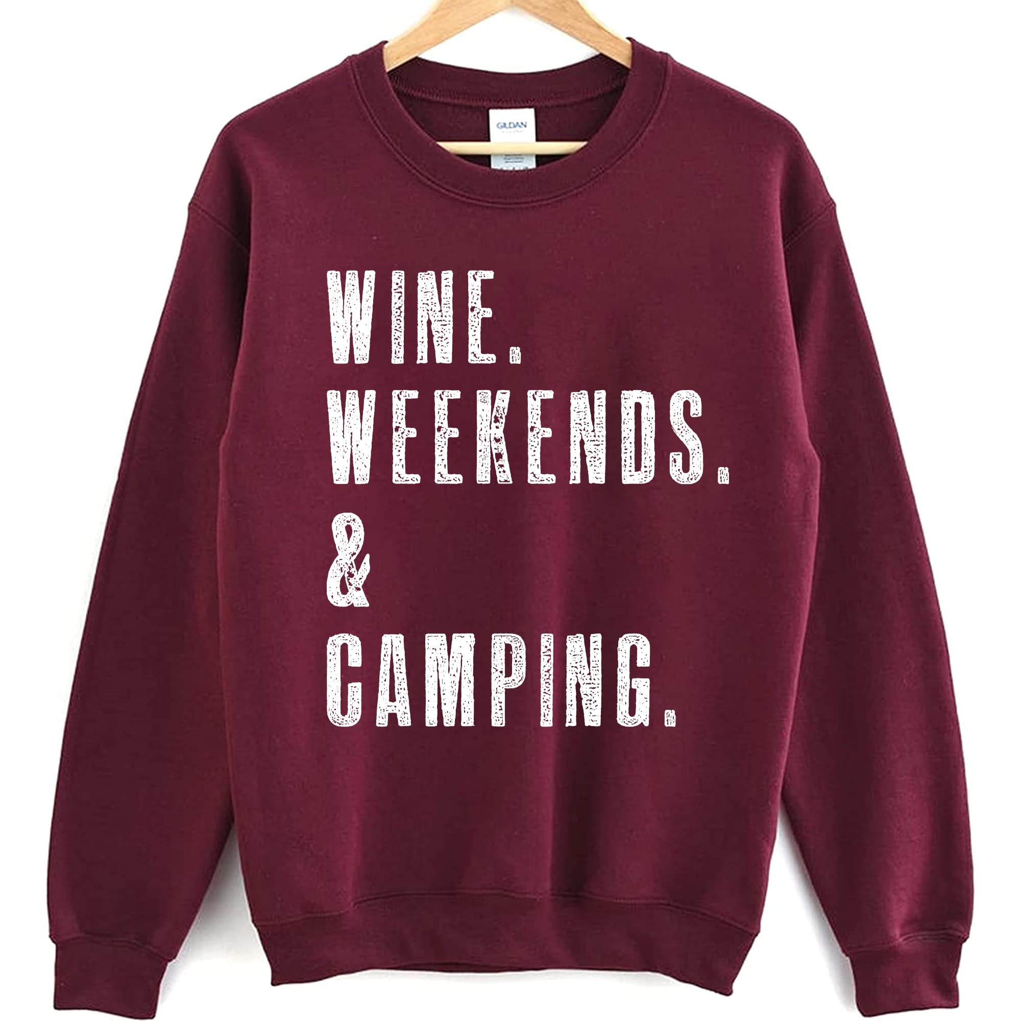Funny Wine Weekend Camping Crewneck Sweatshirt for Women - Cozy Camping Sweater with Humorous Design, Perfect for Outdoor Adventures, Wine Tasting & Casual Wear