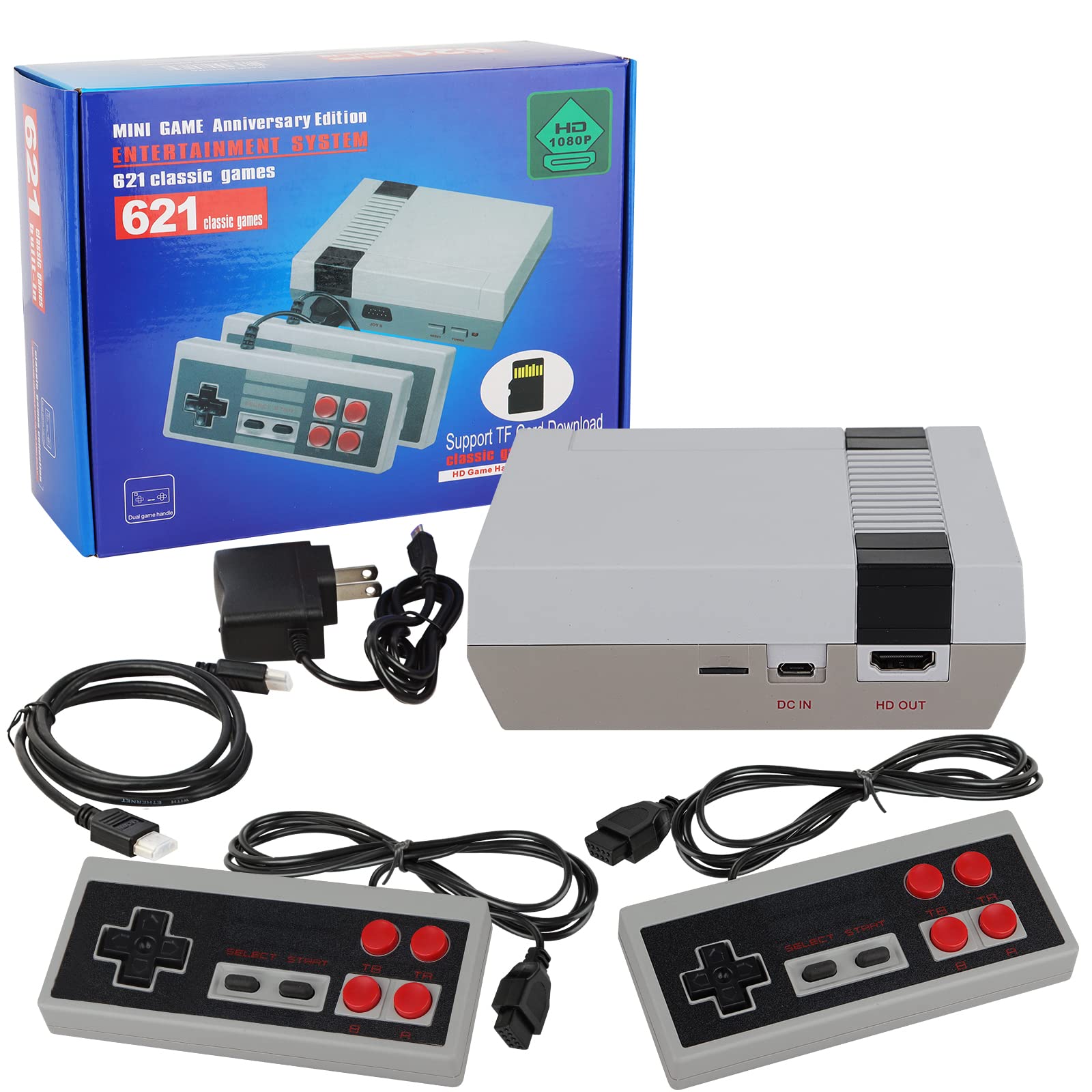 Retro Classic Game Console with 621 Built-in Games, HDMI & TF Card Support - Perfect for Family Fun, Nostalgic Gaming & Party Entertainment